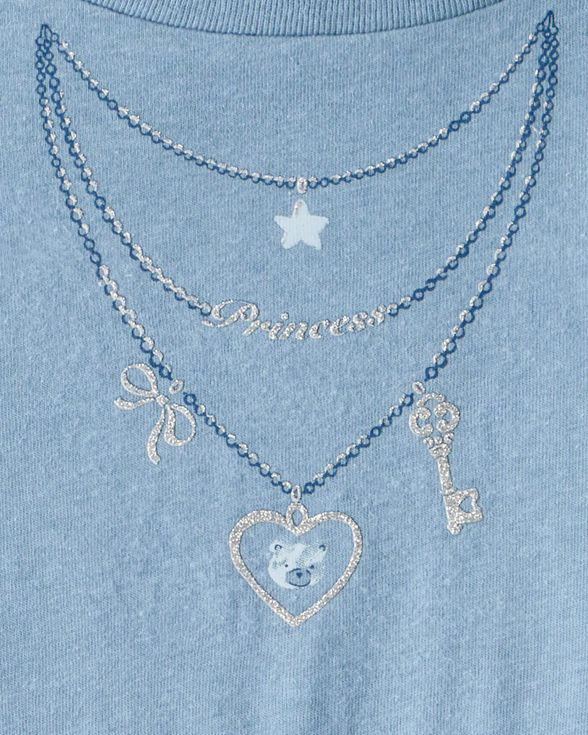 Girls Charm Necklace Long-Sleeve Graphic Tee - Blue - Image 4