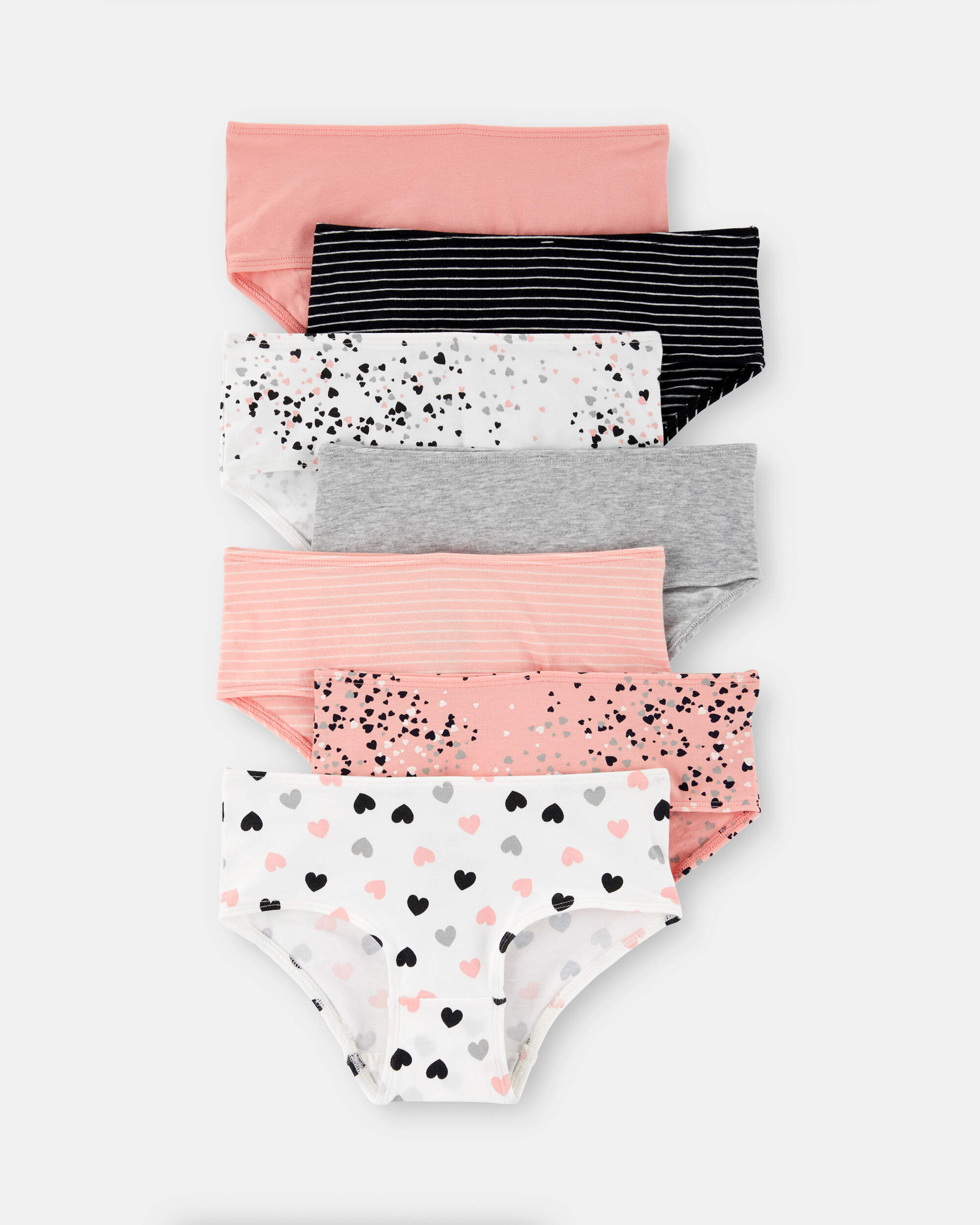 Girls 7-Pack Heart Print Brief Underwear - Black/White/Orange - Image 2