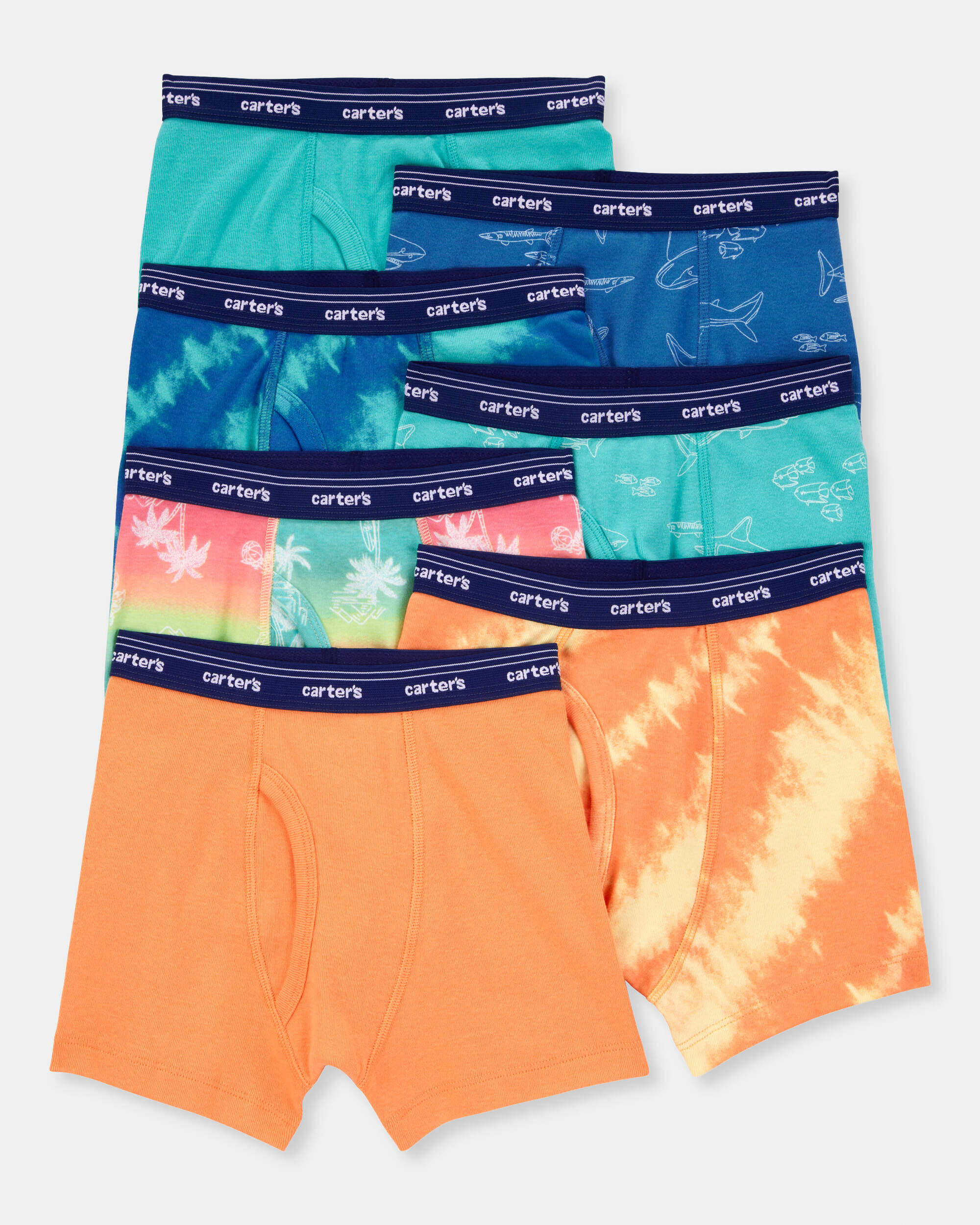 Boys 7-Pack Tropical Boxer Brief Underwear - Blue/Orange - Image 2