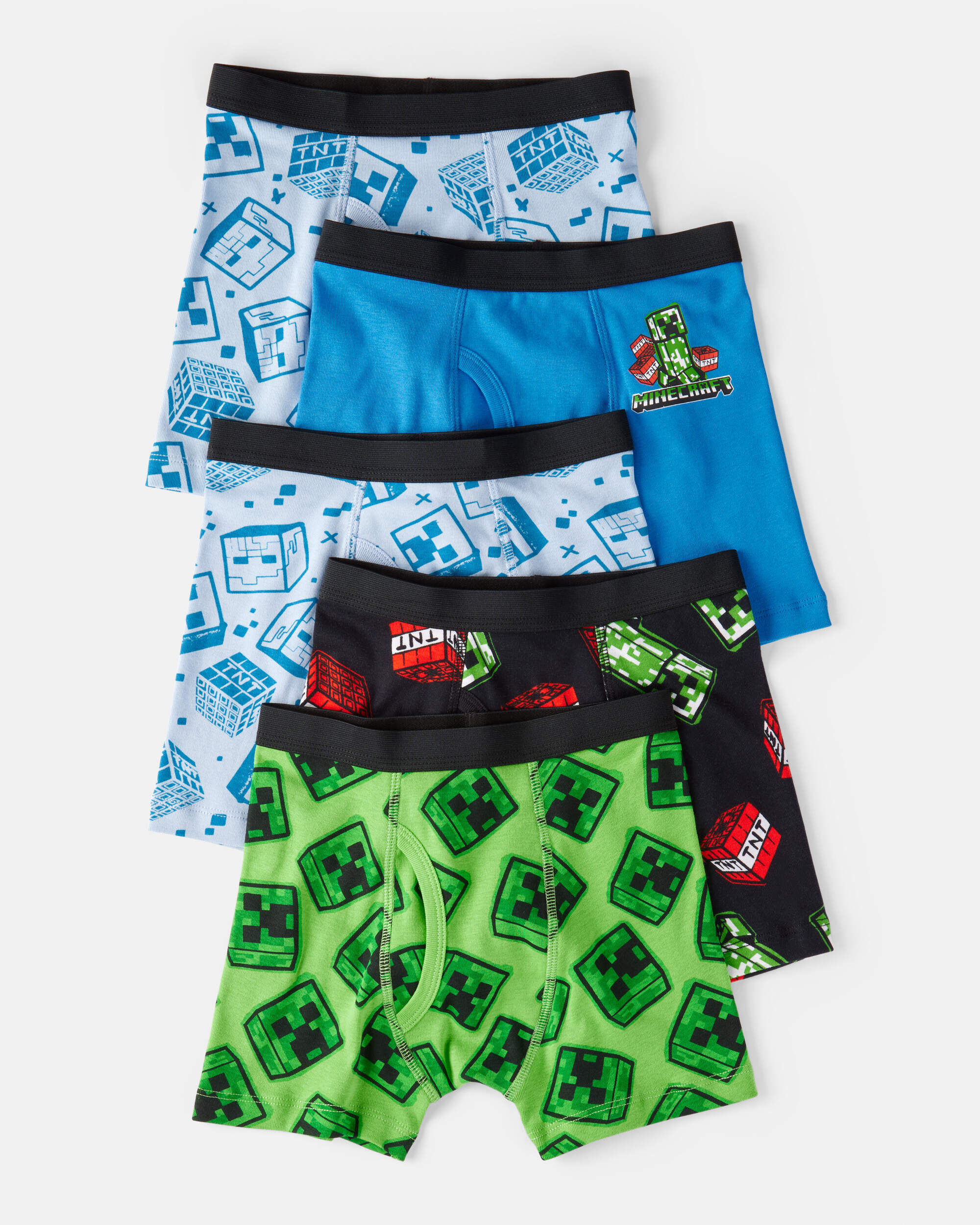 Boys 5-Pack Minecraft® Print Boxer Brief Underwear - Blue/Green/Black - Image 2