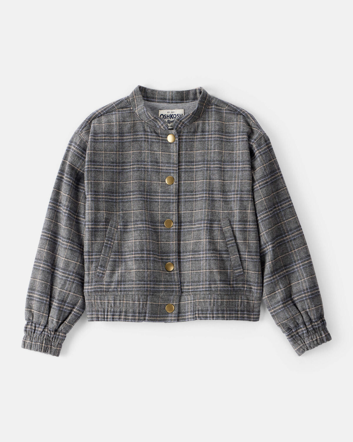 Girls Plaid Cotton Long-Sleeve Fashion Jacket - Grey