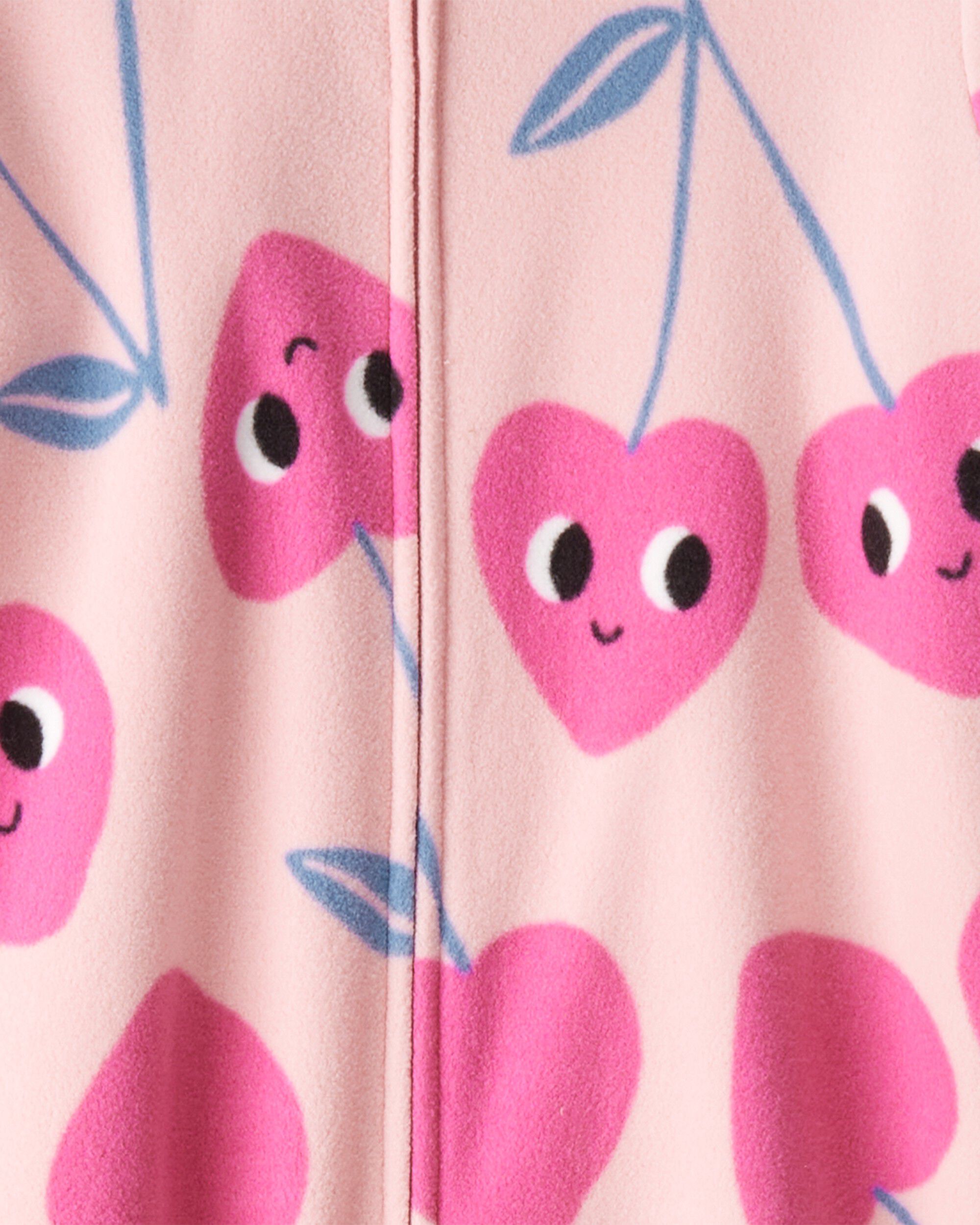 Girls Cherry Long-Sleeve Loose Fit 1-Piece Pajamas-Pink - Image 3