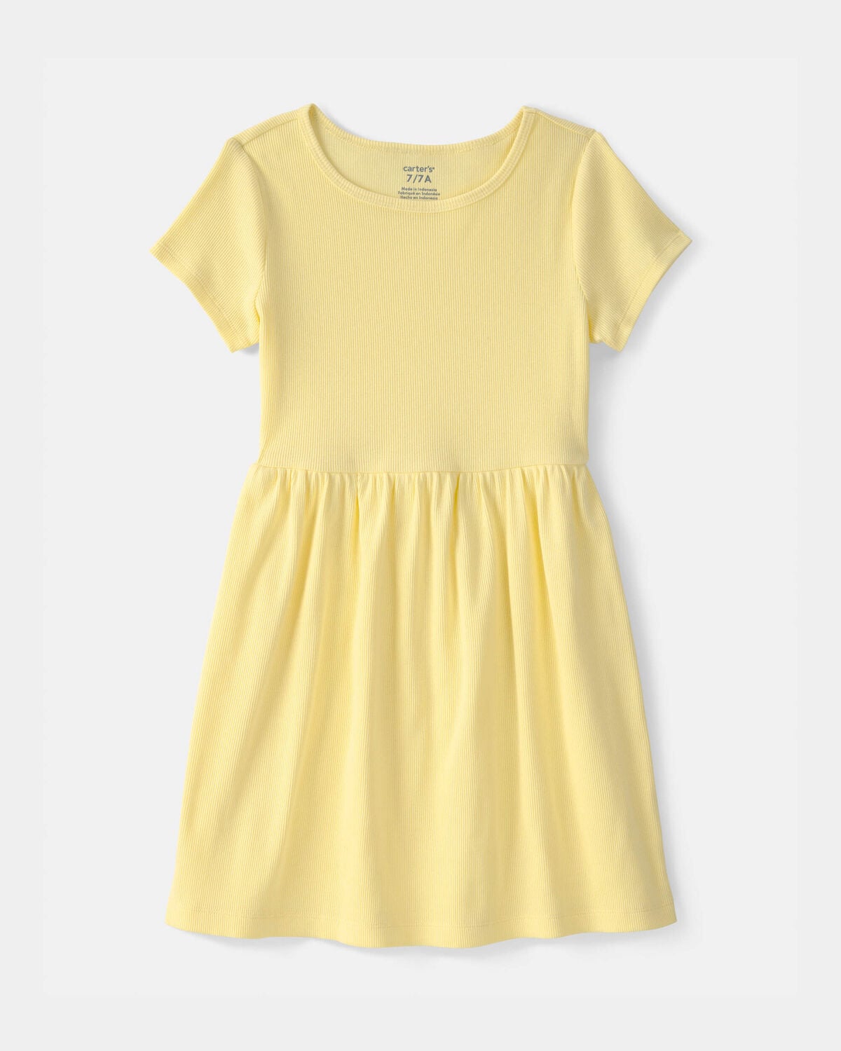 Girls Rib Short-Sleeve Dress - Yellow