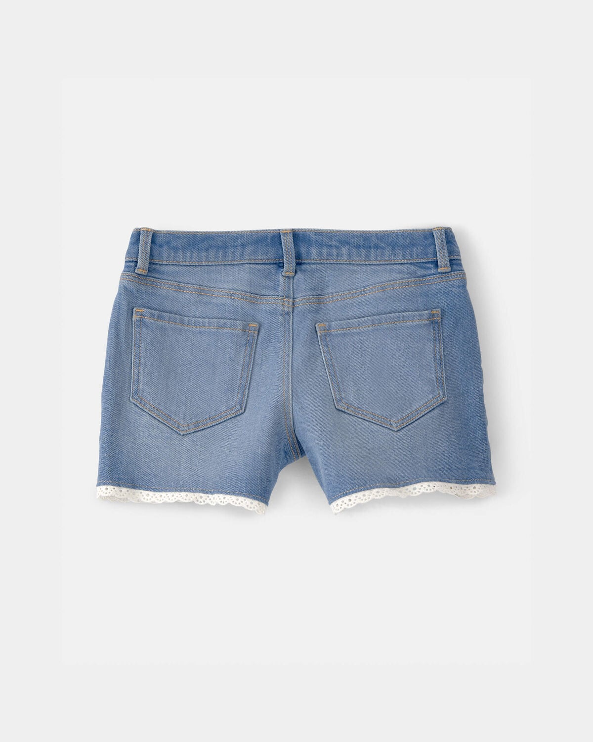 Girls Eyelet Trim Denim Shorts - Medium Wash - Image 2