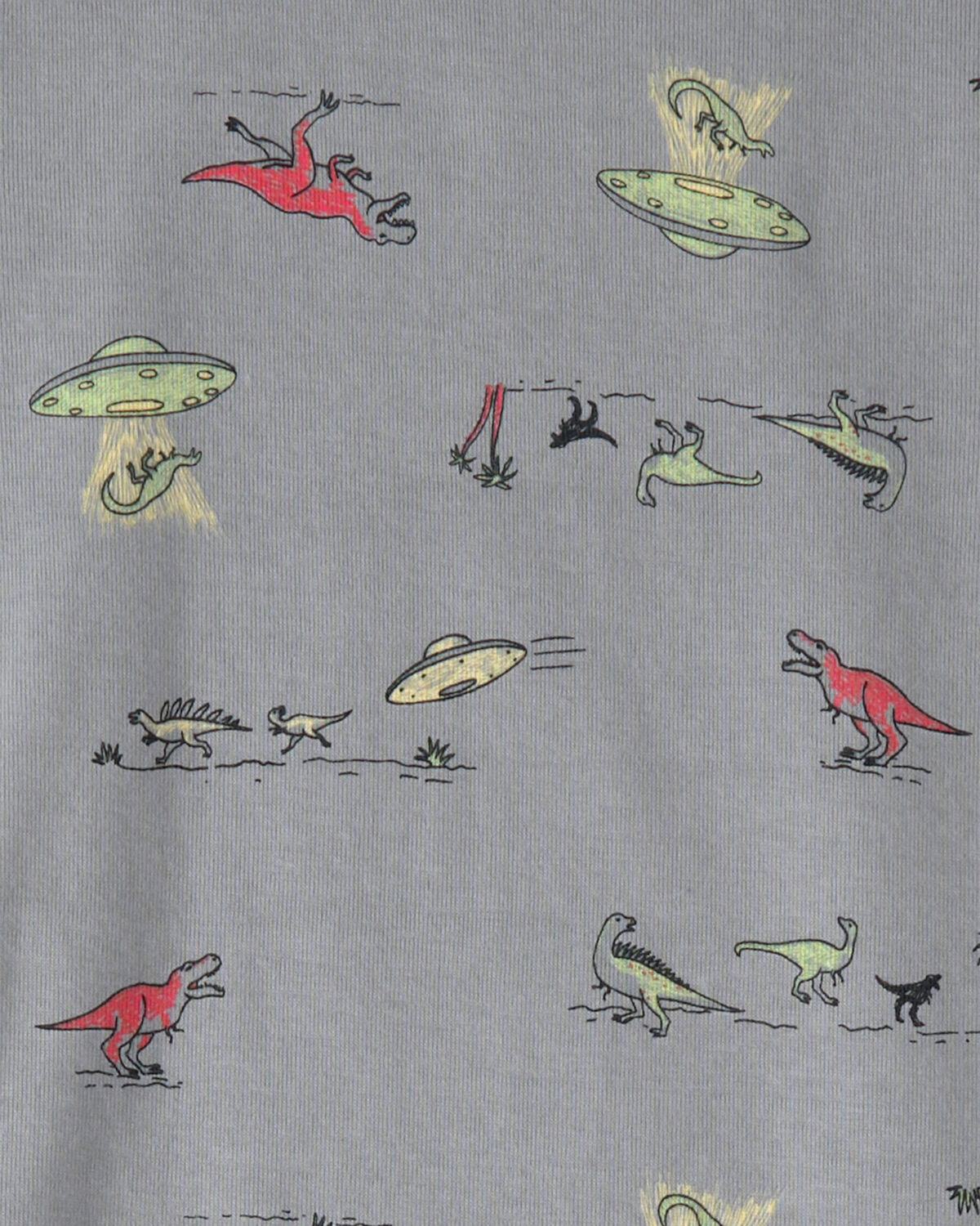 Boys Dinosaur 100% Cotton Snug Fit 4-Piece Pajama Set - Green/Grey - Image 3