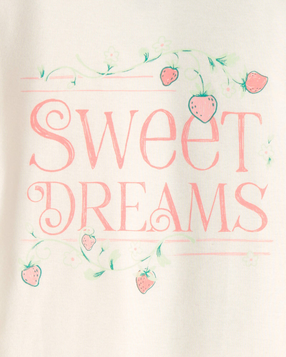 Girls Strawberry 100% Cotton Snug Fit 4-Piece Pajama Set - Green/Pink - Image 2