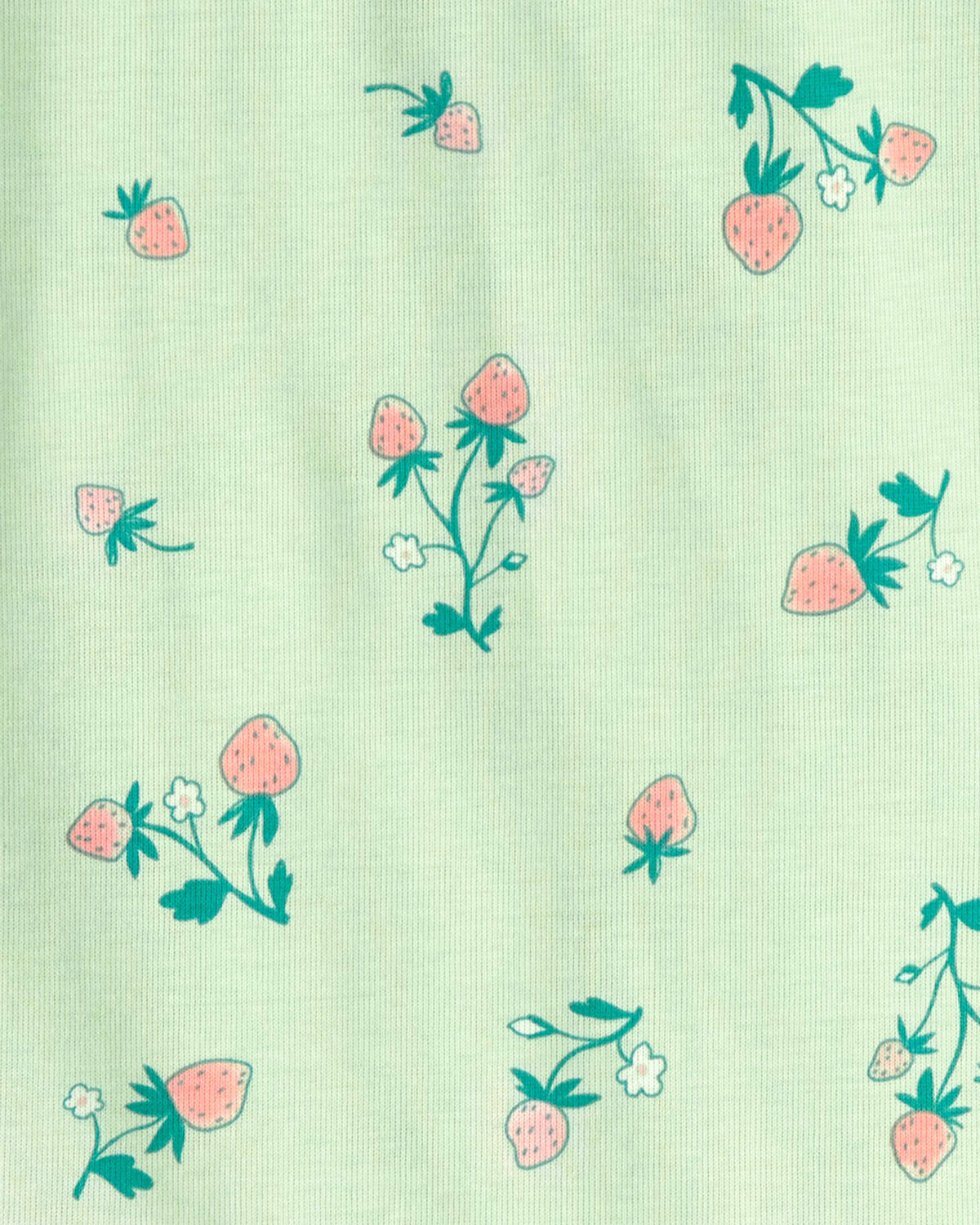 Girls Strawberry 100% Cotton Snug Fit 4-Piece Pajama Set - Green/Pink - Image 3