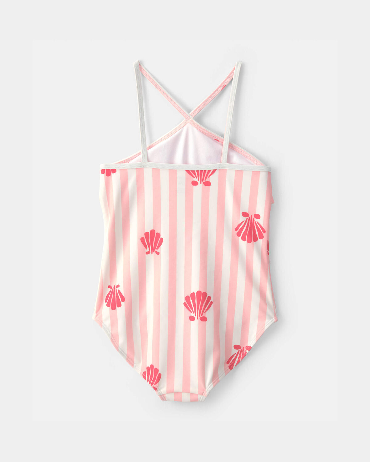 Girls 1-Piece Shell Striped Swimsuit - Pink - Image 2