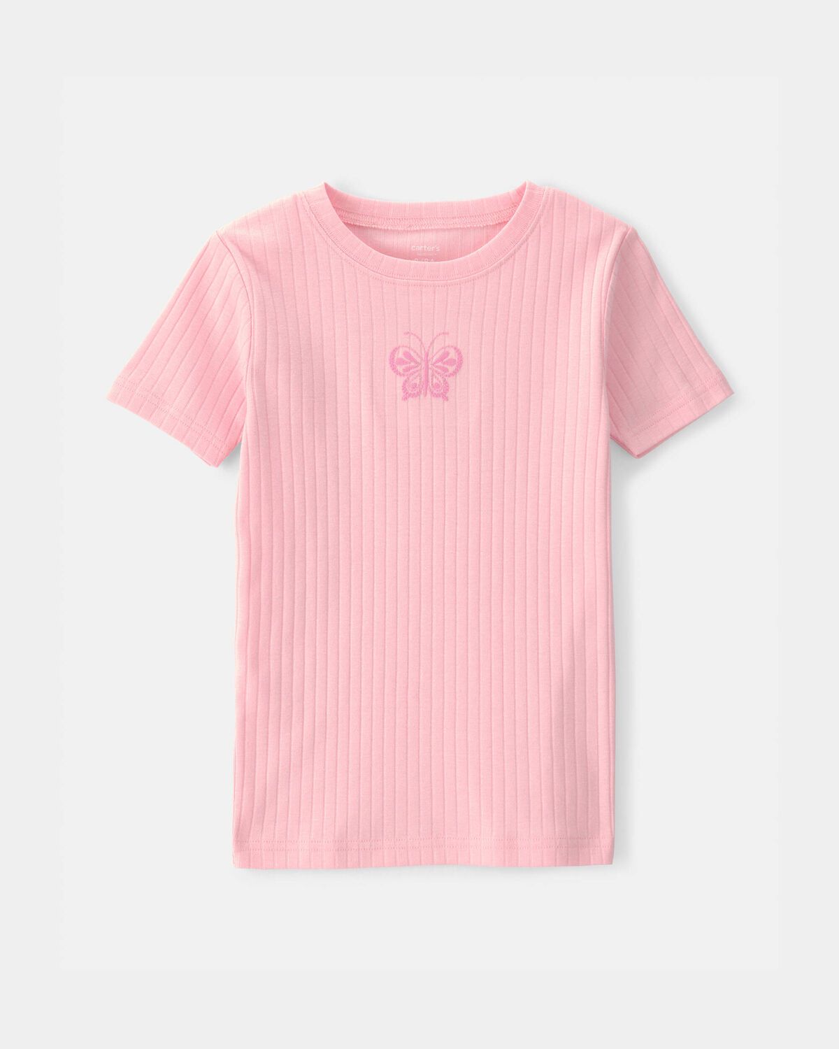 Girls Butterfly Rib Snug Fit 2-Piece Pajama Set - Pink - Image 2