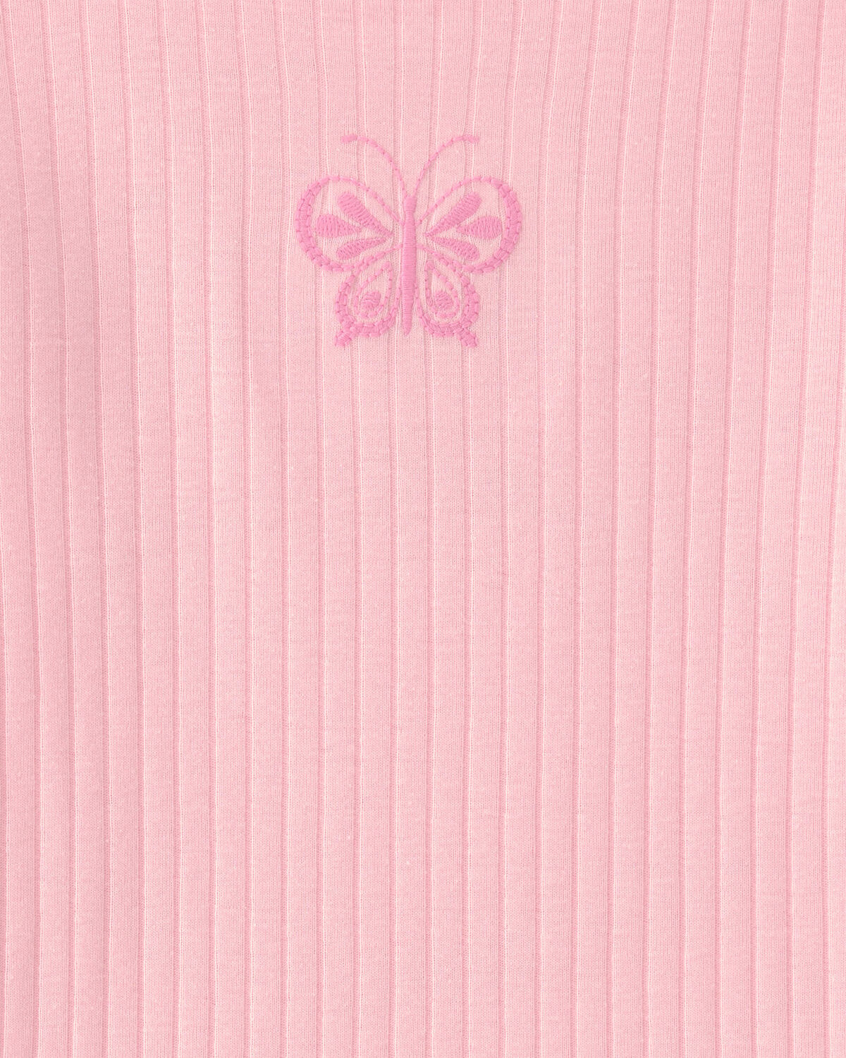 Girls Butterfly Rib Snug Fit 2-Piece Pajama Set - Pink - Image 4