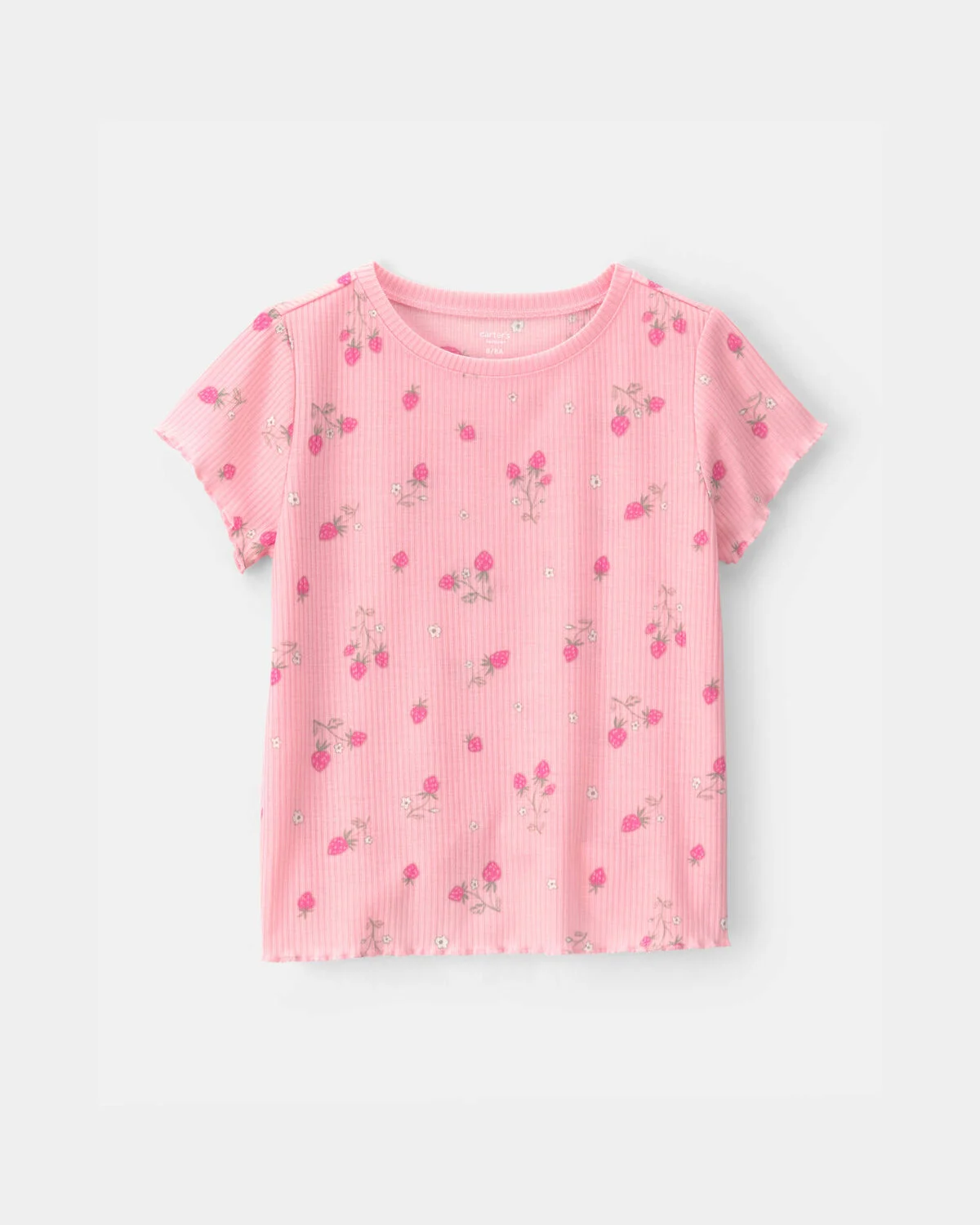 Girls Strawberry Rib Loose Fit 2-Piece Pajama Set - Pink - Image 2