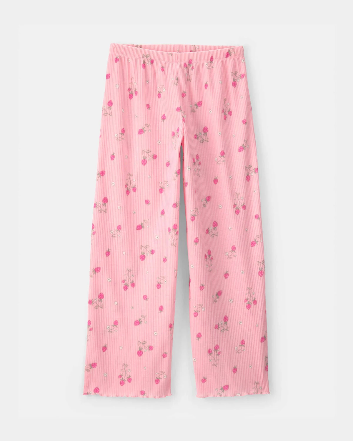 Girls Strawberry Rib Loose Fit 2-Piece Pajama Set - Pink - Image 3