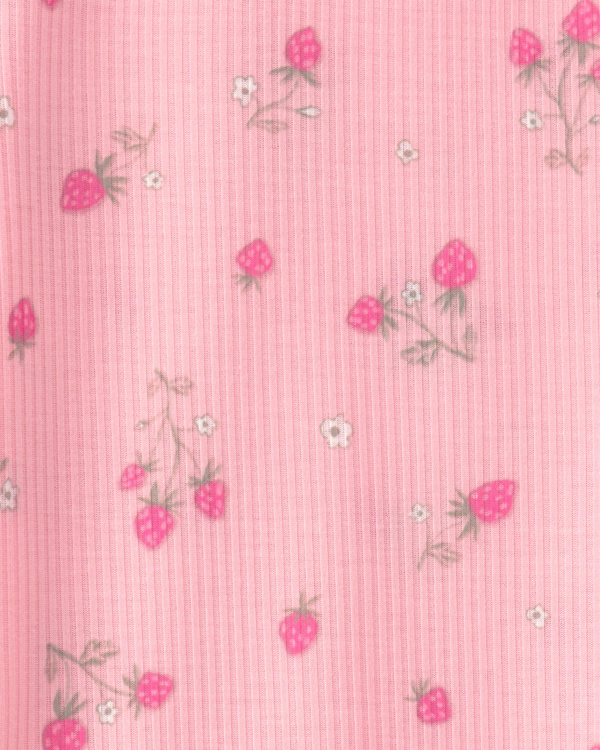Girls Strawberry Rib Loose Fit 2-Piece Pajama Set - Pink - Image 5