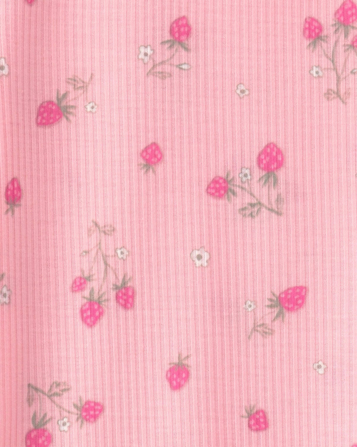 Girls Strawberry Rib Loose Fit 2-Piece Pajama Set - Pink - Image 4