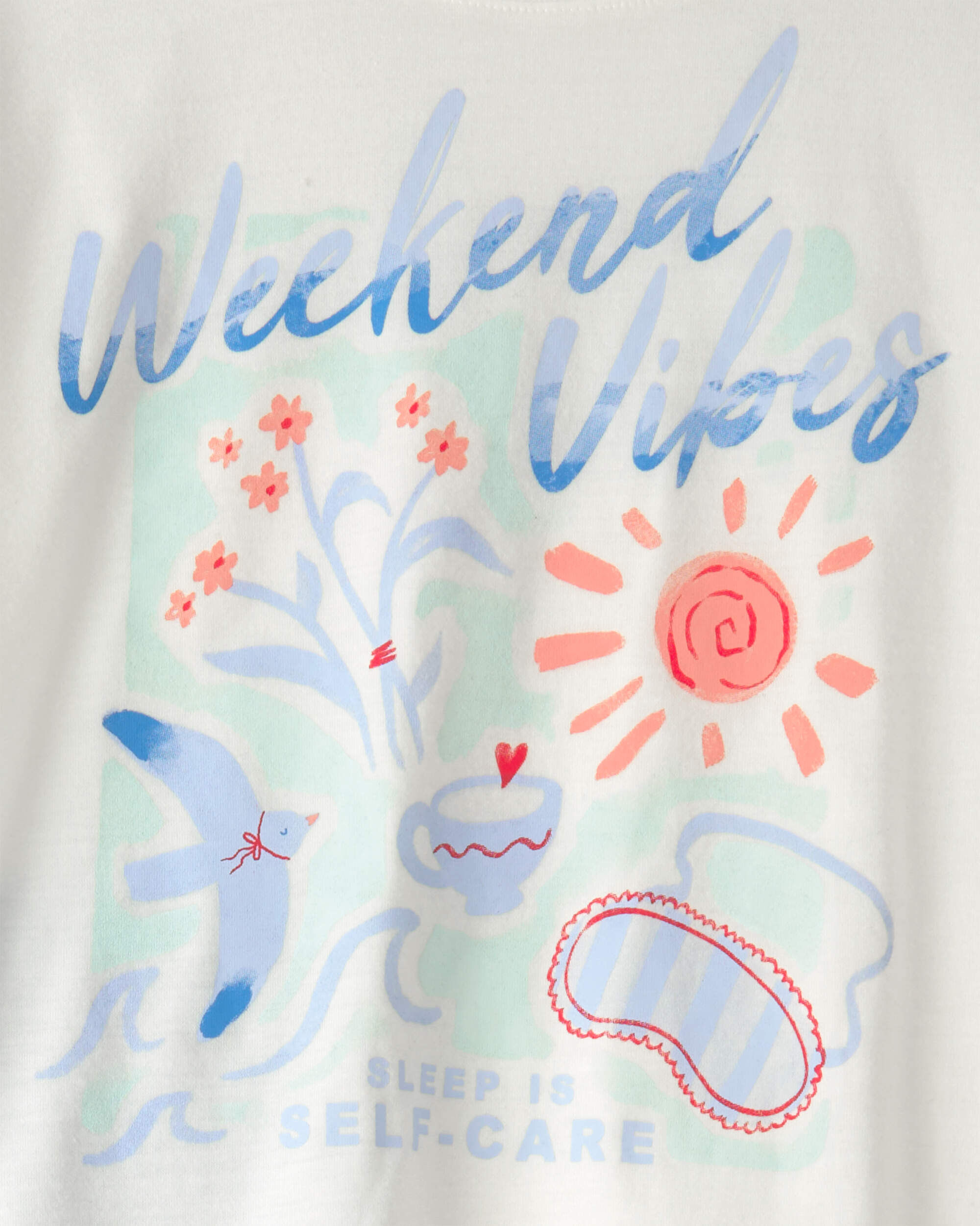 Girls 'Weekend Vibes' Striped Loose Fit 2-Piece Pajama Set - Blue/Ivory - Image 3
