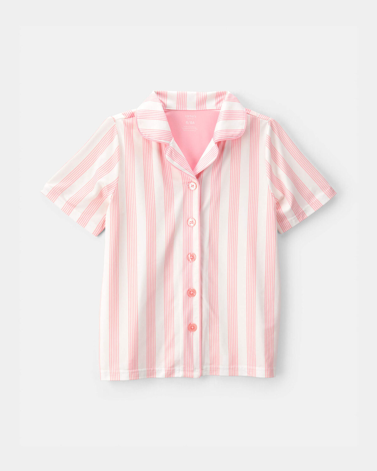 Girls Striped Loose Fit 2-Piece Pajama Set - Pink/Ivory - Image 2