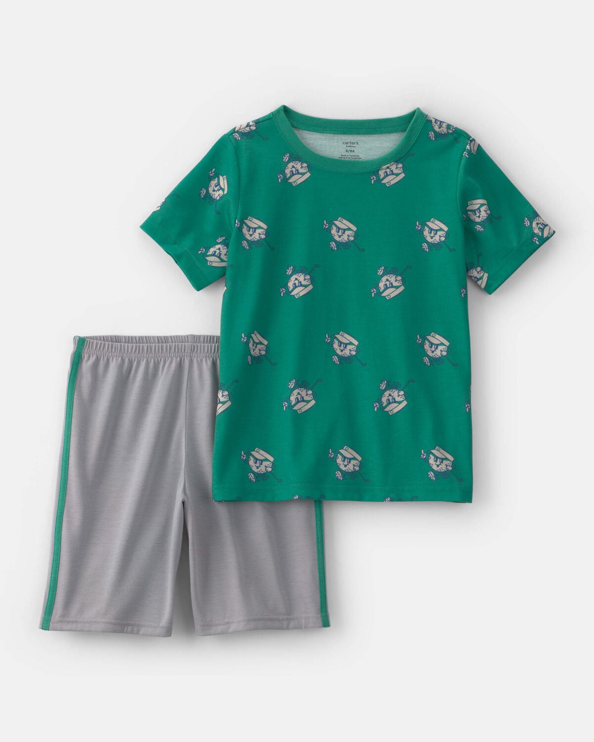 Boys 2-Piece Golf Short-Sleeve Loose Fit 2-Piece Pajama Set - Green/Grey