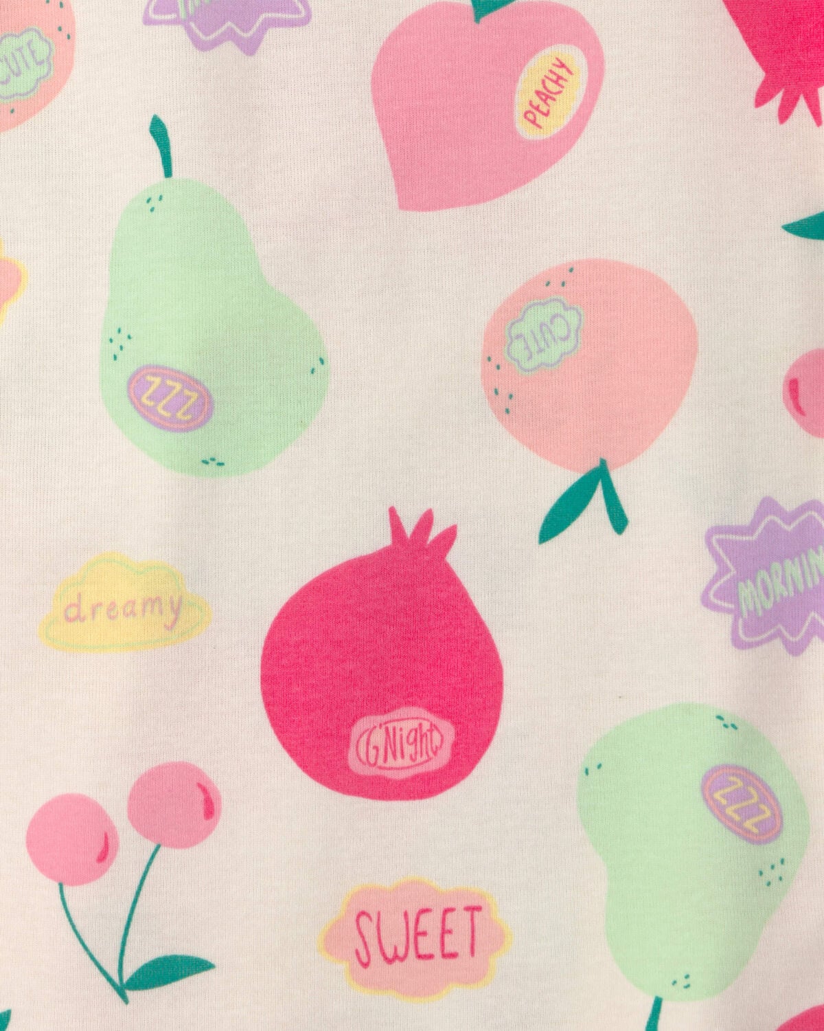 Girls Fruit 100% Cotton Short-Sleeve Snug Fit 4-Piece Pajama Set - Pink - Image 4