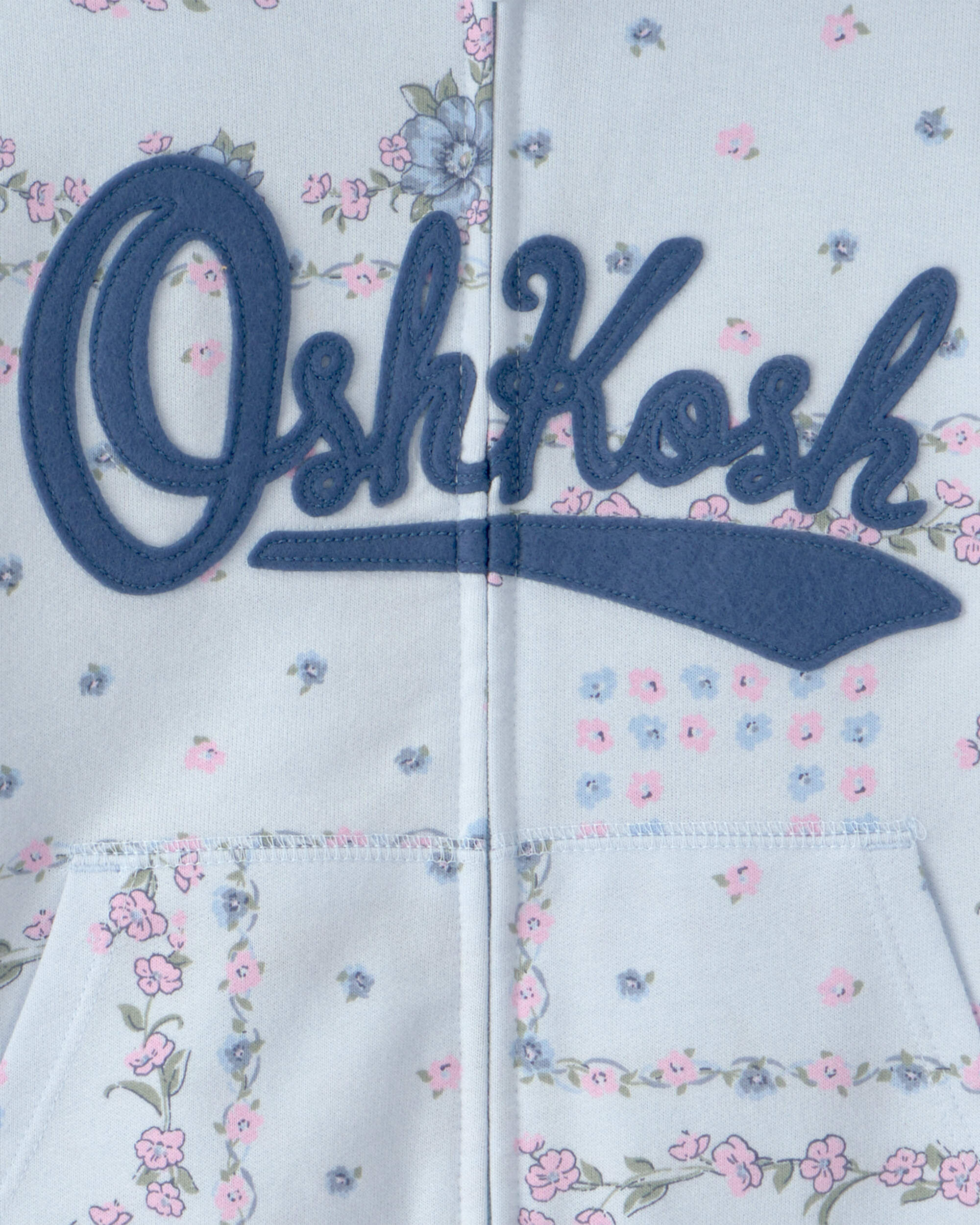 Girls Floral OshKosh Logo Zip-Up Hoodie - Blue - Image 4