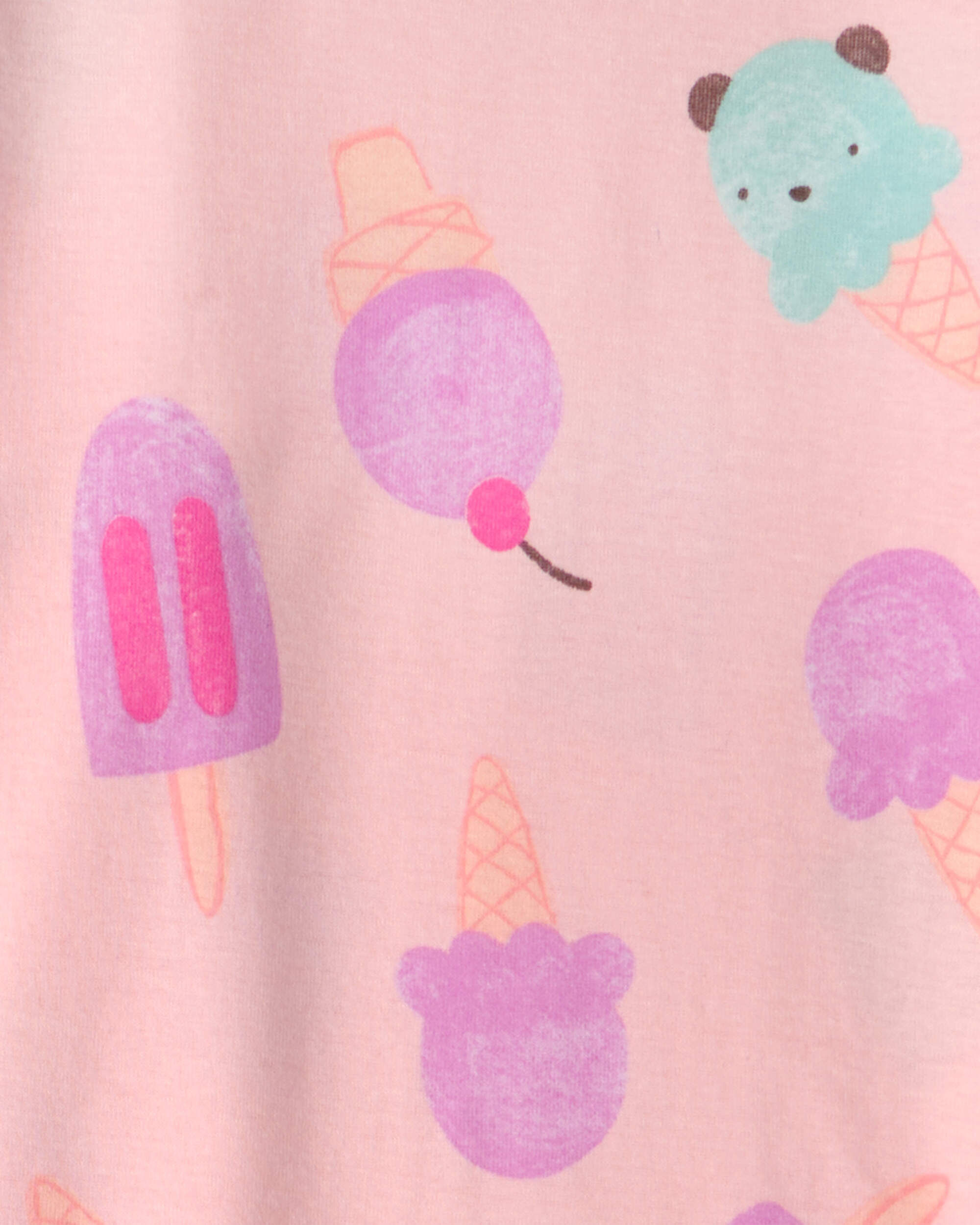 Girls Ice Cream 100% Cotton Short-Sleeve Snug Fit 2-Piece Pajama Set - Pink - Image 3