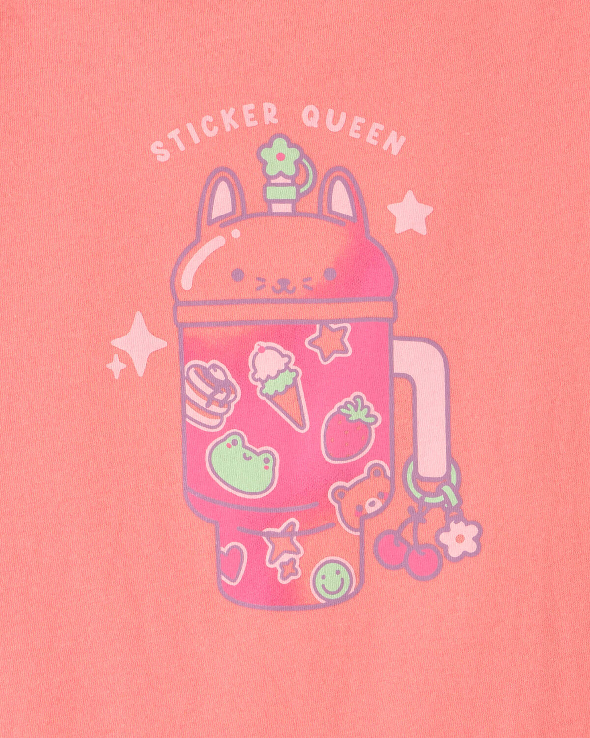 Girls 'Sticker Queen' Graphic Tee - Coral - Image 2