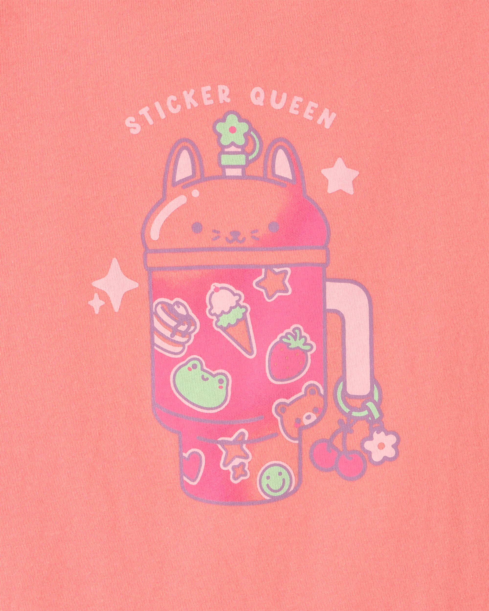 Girls 'Sticker Queen' Graphic Tee - Coral - Image 3