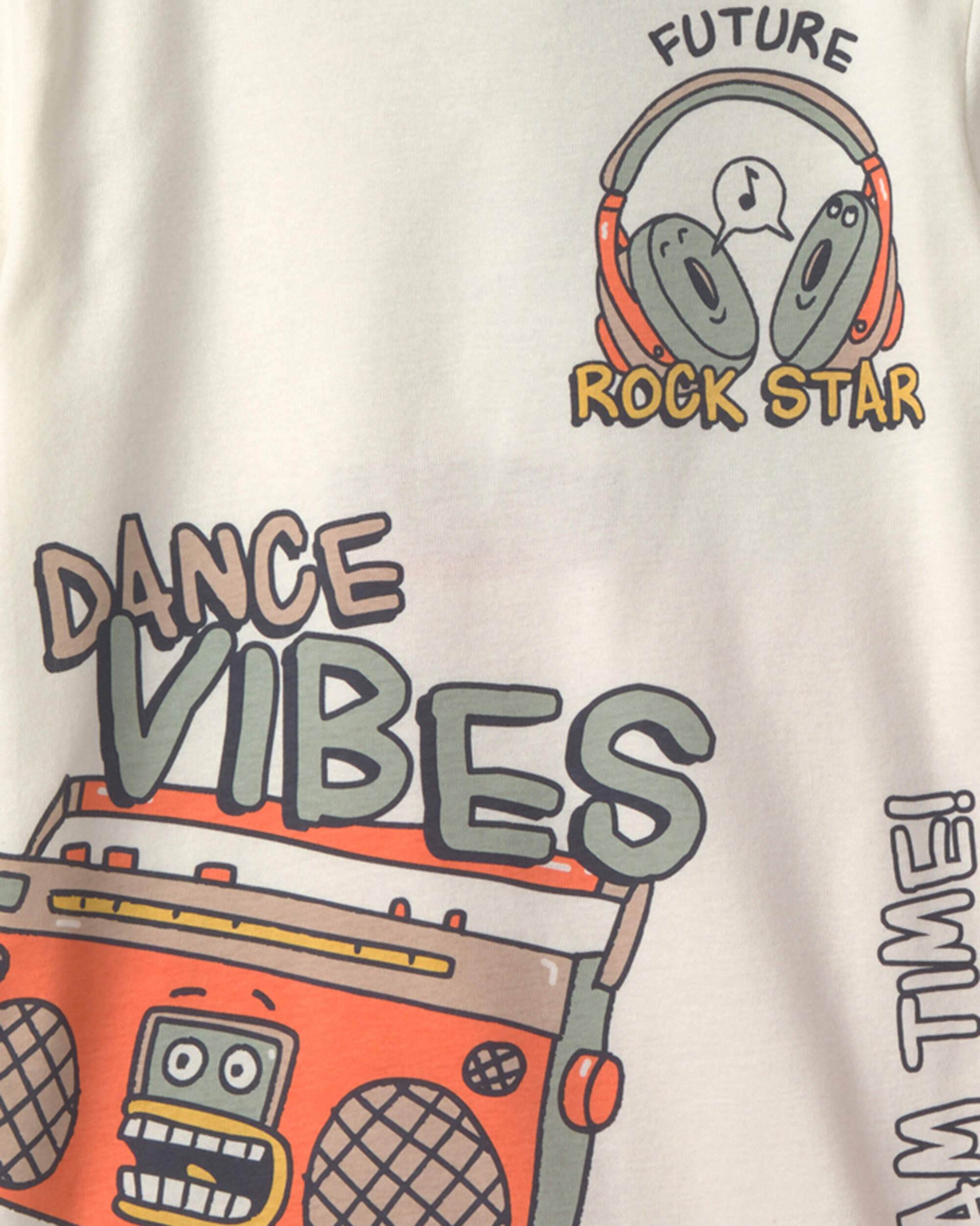 Boys 'Dance Vibes' 100% Cotton 4-Piece Pajama Set - Ivory/Orange - Image 4