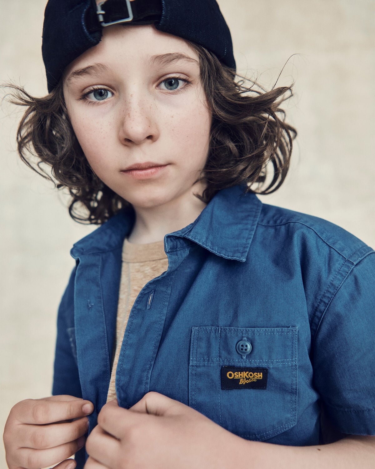 Boys Canvas Short-Sleeve Button-Down Shirt - Navy Blue - Image 2