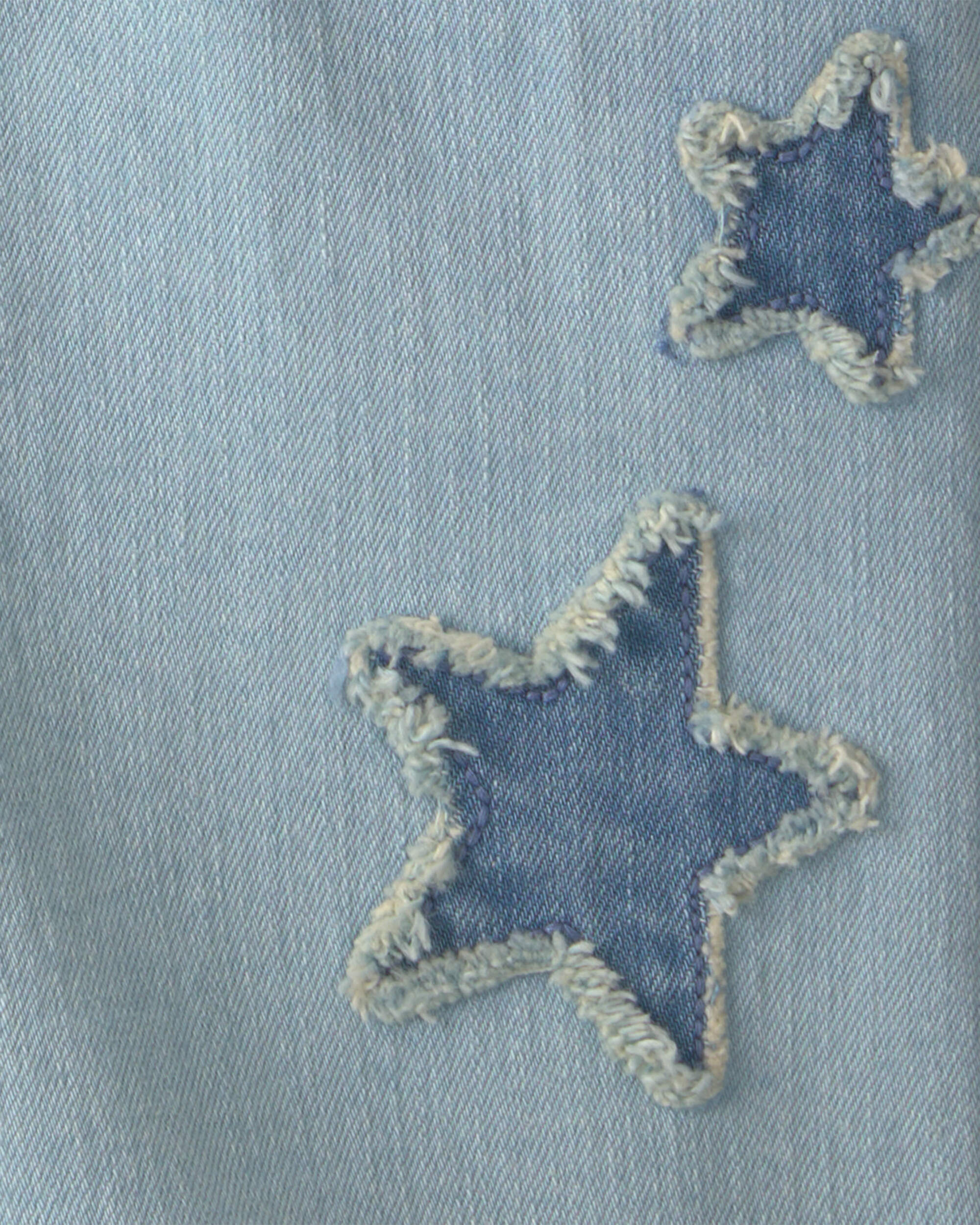 Girls Star Embellished Denim Shortall - Light Wash - Image 5