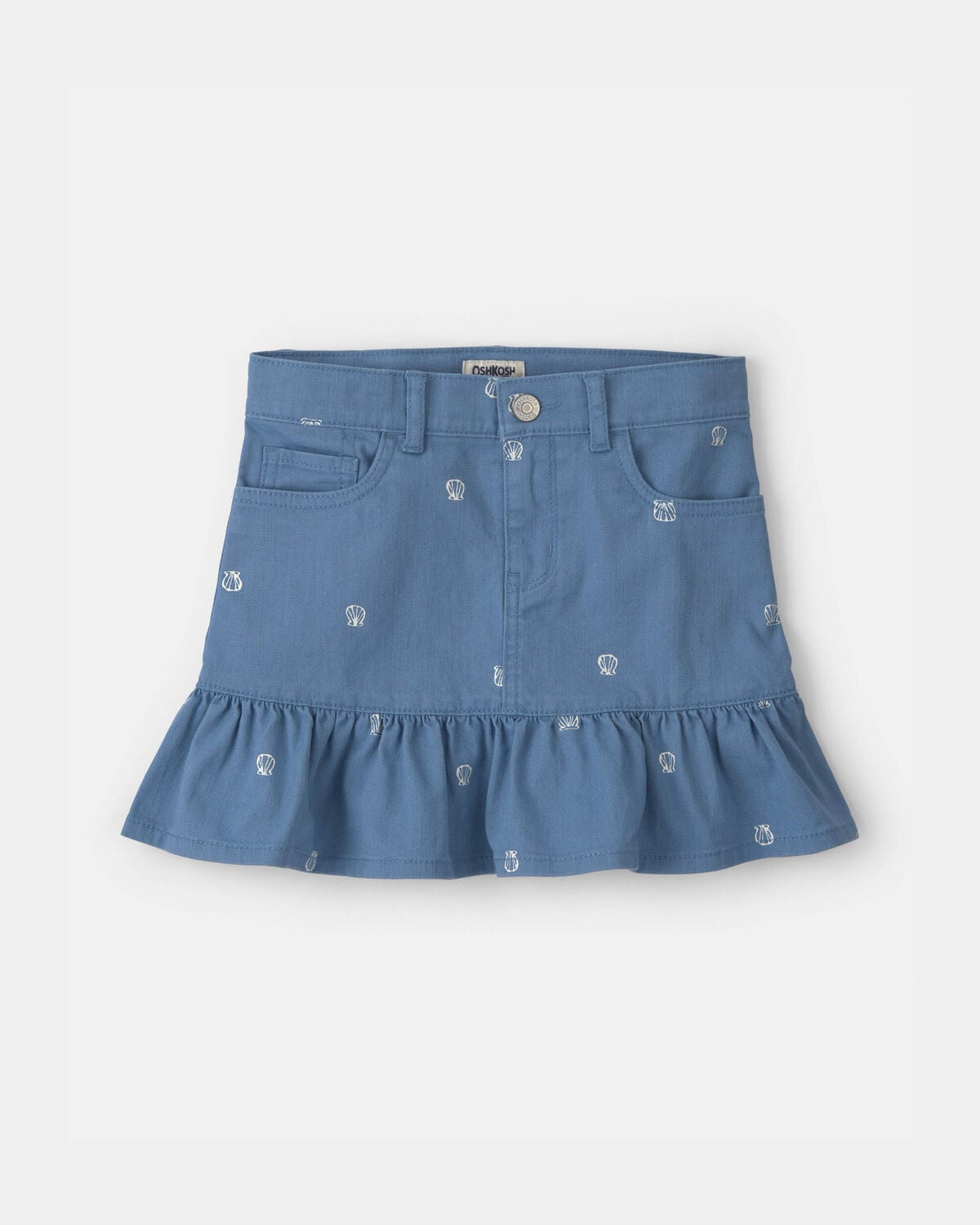 Girls Seashell Twill Ruffle Skirt - Medium Wash