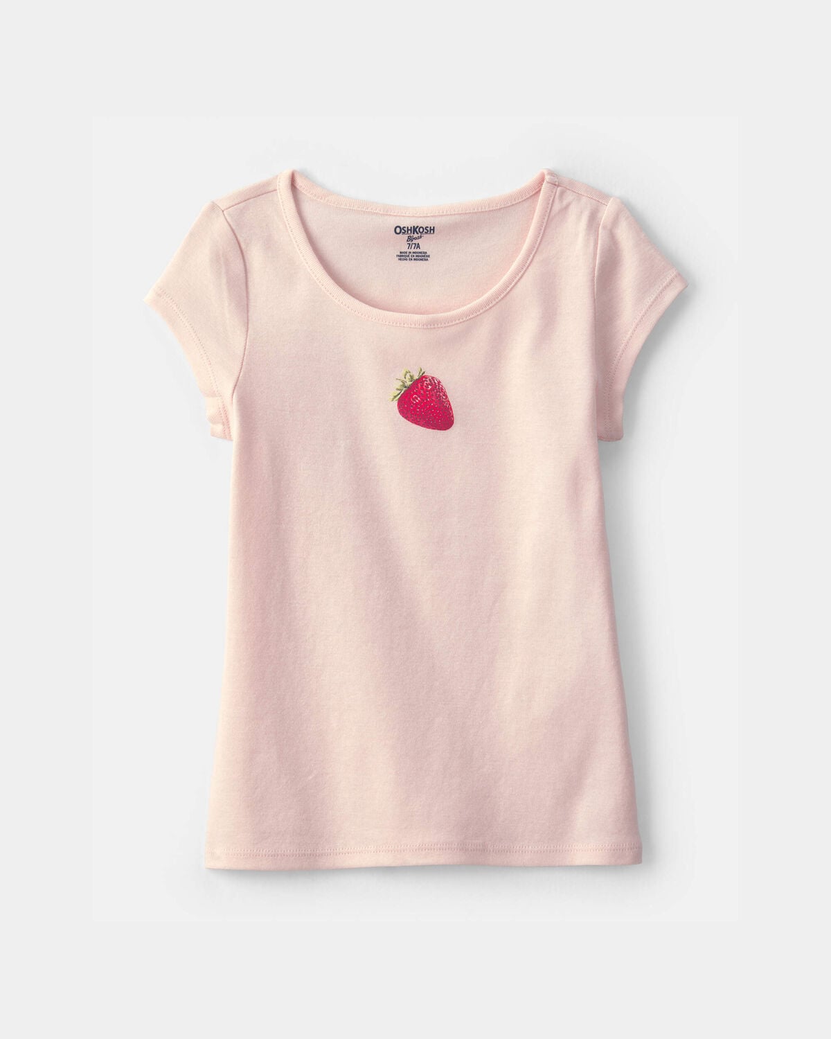 Girls Strawberry Ribbed Tee - Pink