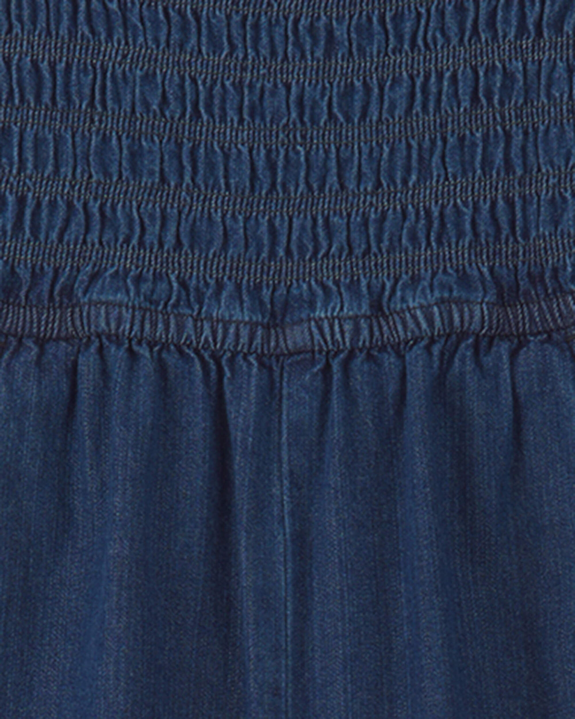 Girls Tie-Dye Smocked Denim Wide-Leg Jumpsuit - Medium Wash - Image 4