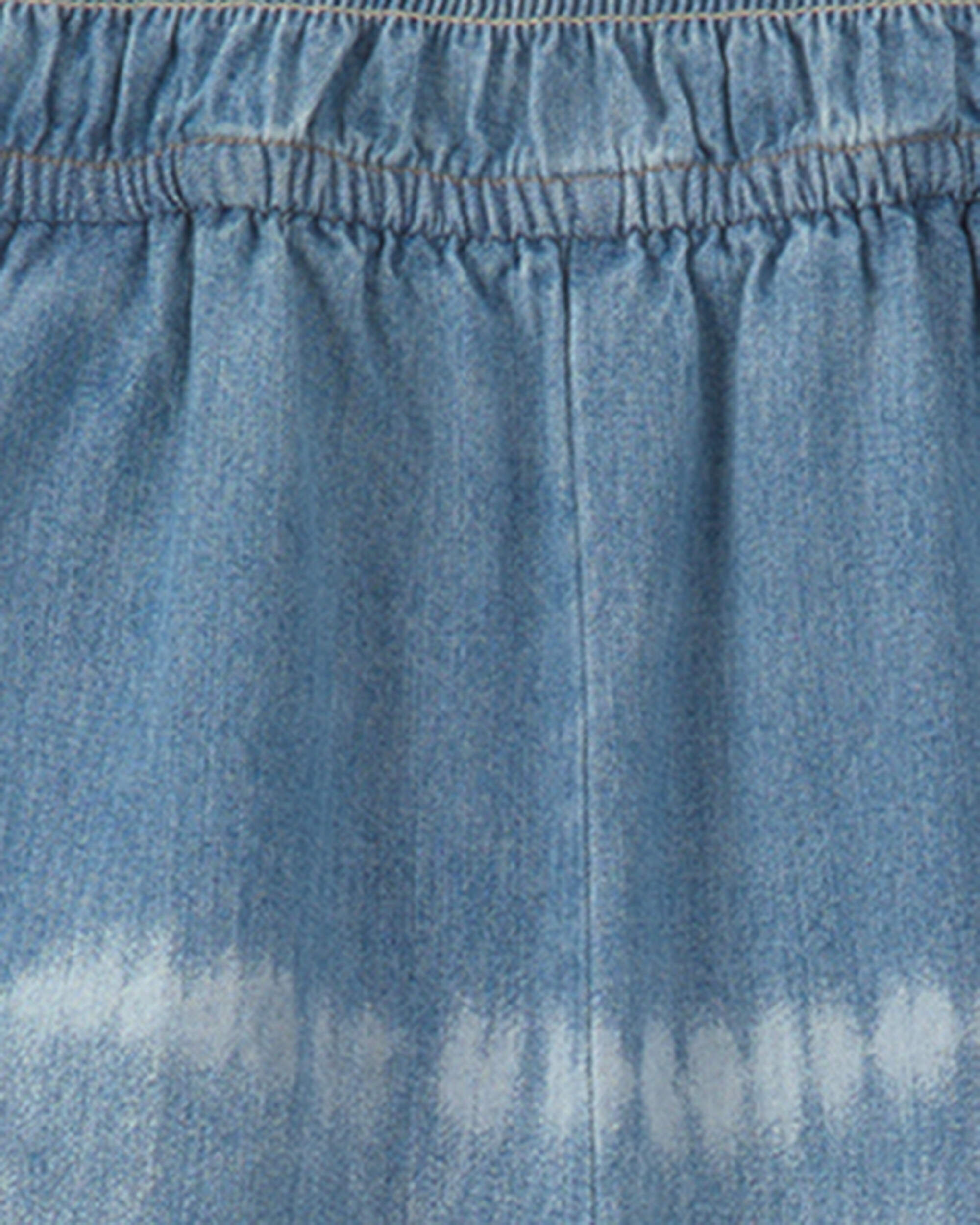 Girls Tie-Dye Smocked Denim Wide-Leg Jumpsuit - Medium Wash - Image 3