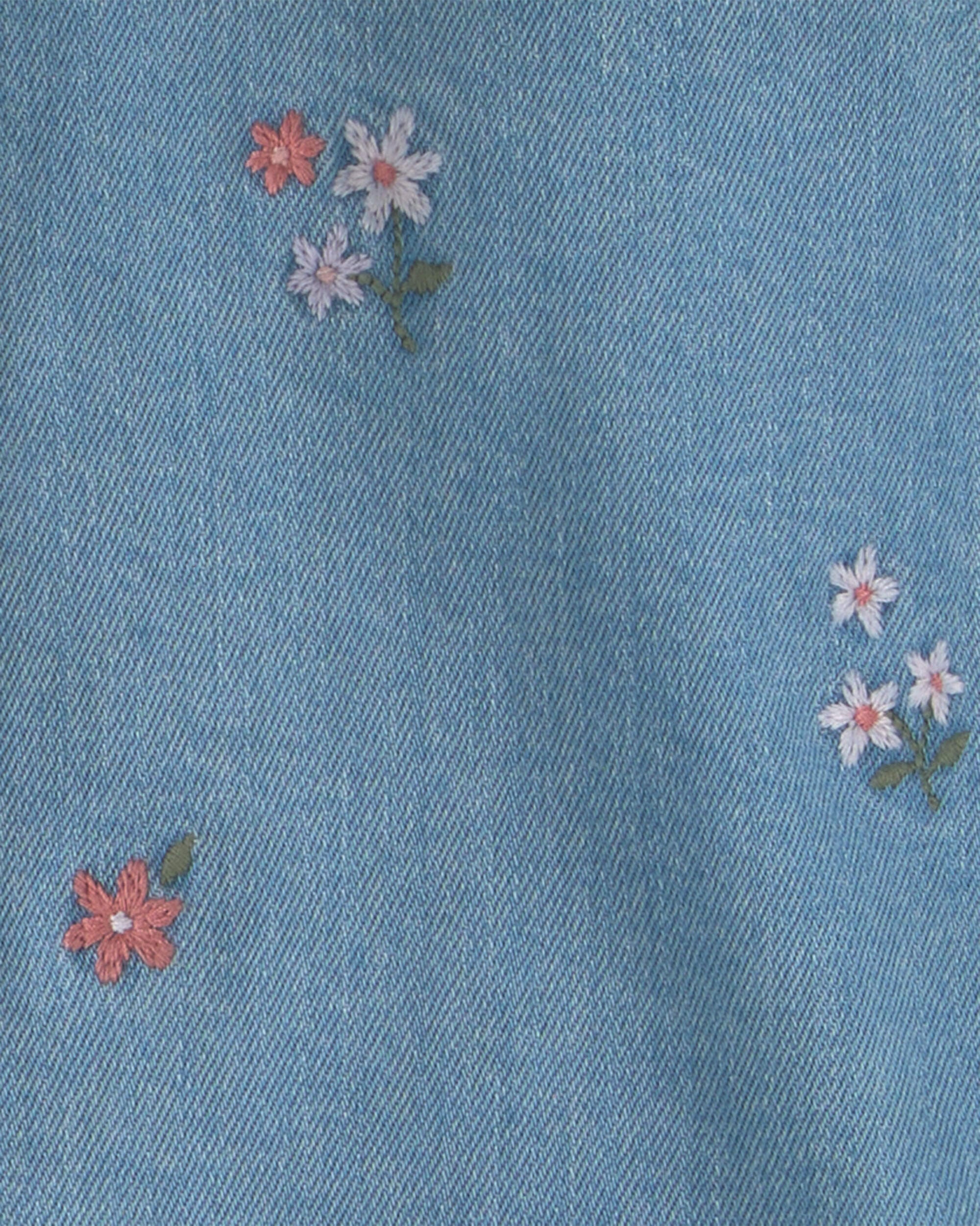 Girls Floral Denim Jacket - Light Wash - Image 3