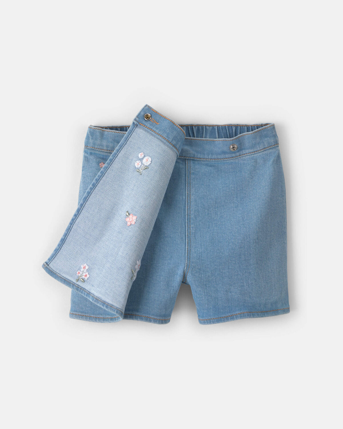 Girls Floral Embroidered Denim Wrap Skort - Medium Wash - Image 6