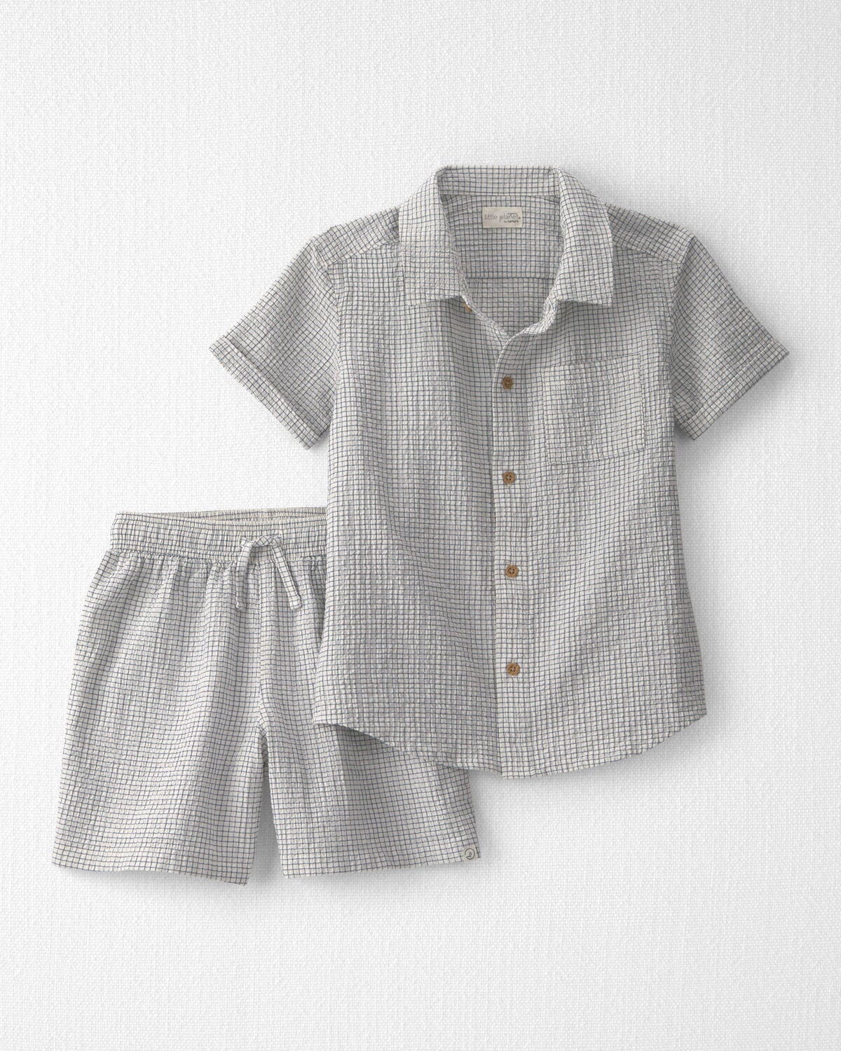 Boys 2-Piece Organic Cotton Seersucker Gauze Top & Short Set