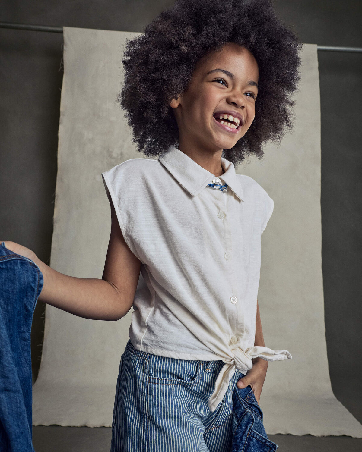Girls Cropped Tie-Front Top - Cream - Image 2