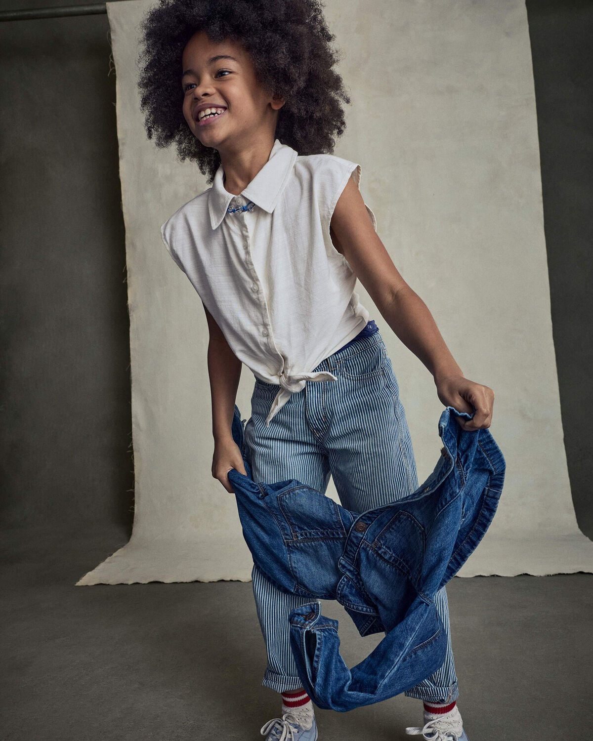 Girls Cropped Tie-Front Top - Cream - Image 3