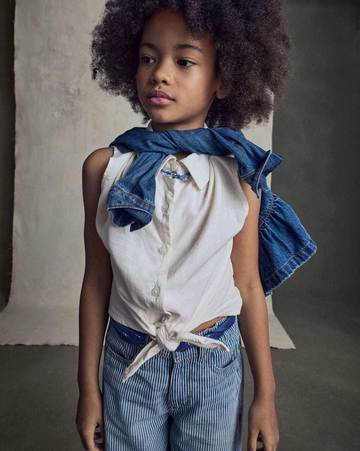 Girls Cropped Tie-Front Top - Cream - Image 4