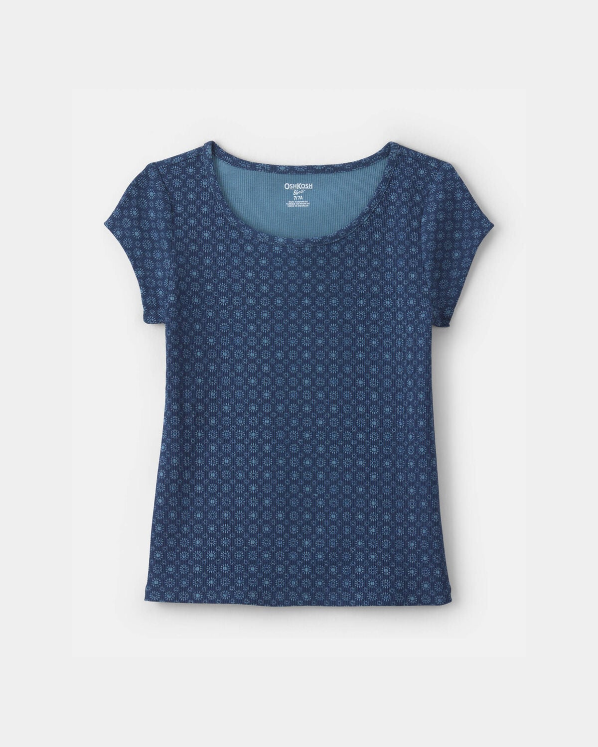 Girls Floral Ribbed Tee - Navy