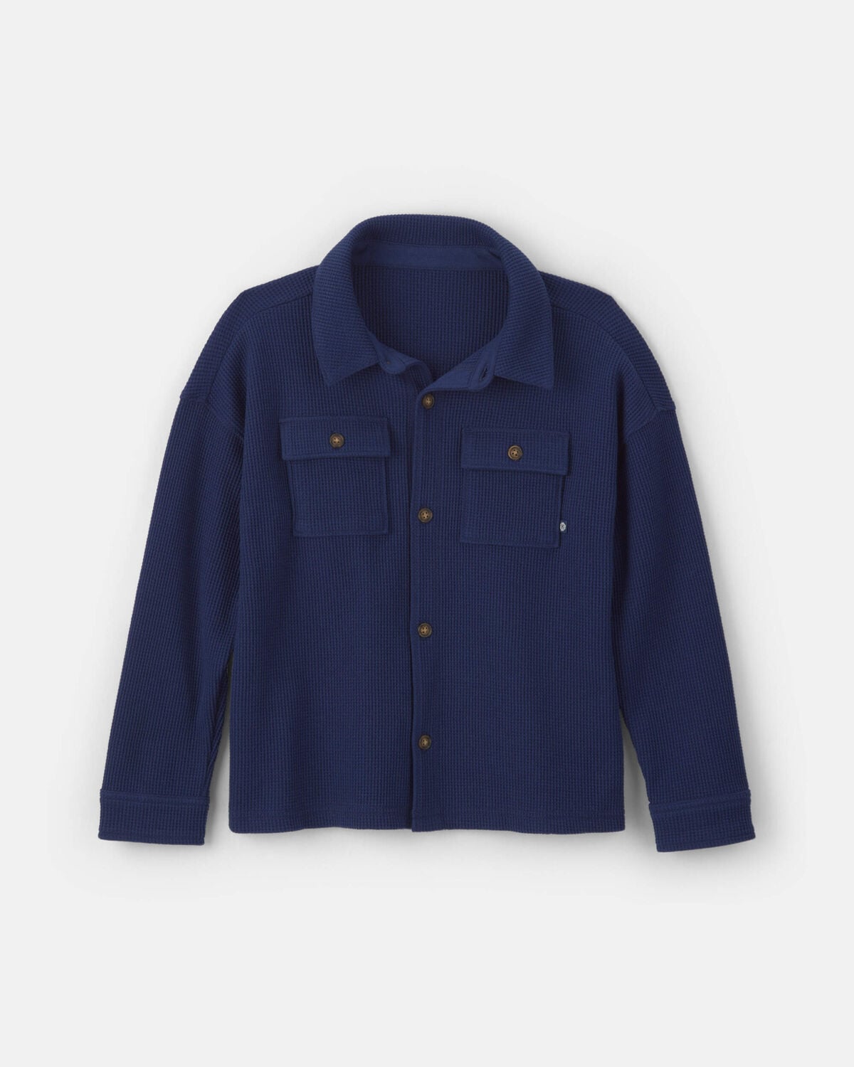 Boys Thermal Long-Sleeve Button-Down Shirt - Navy Blue