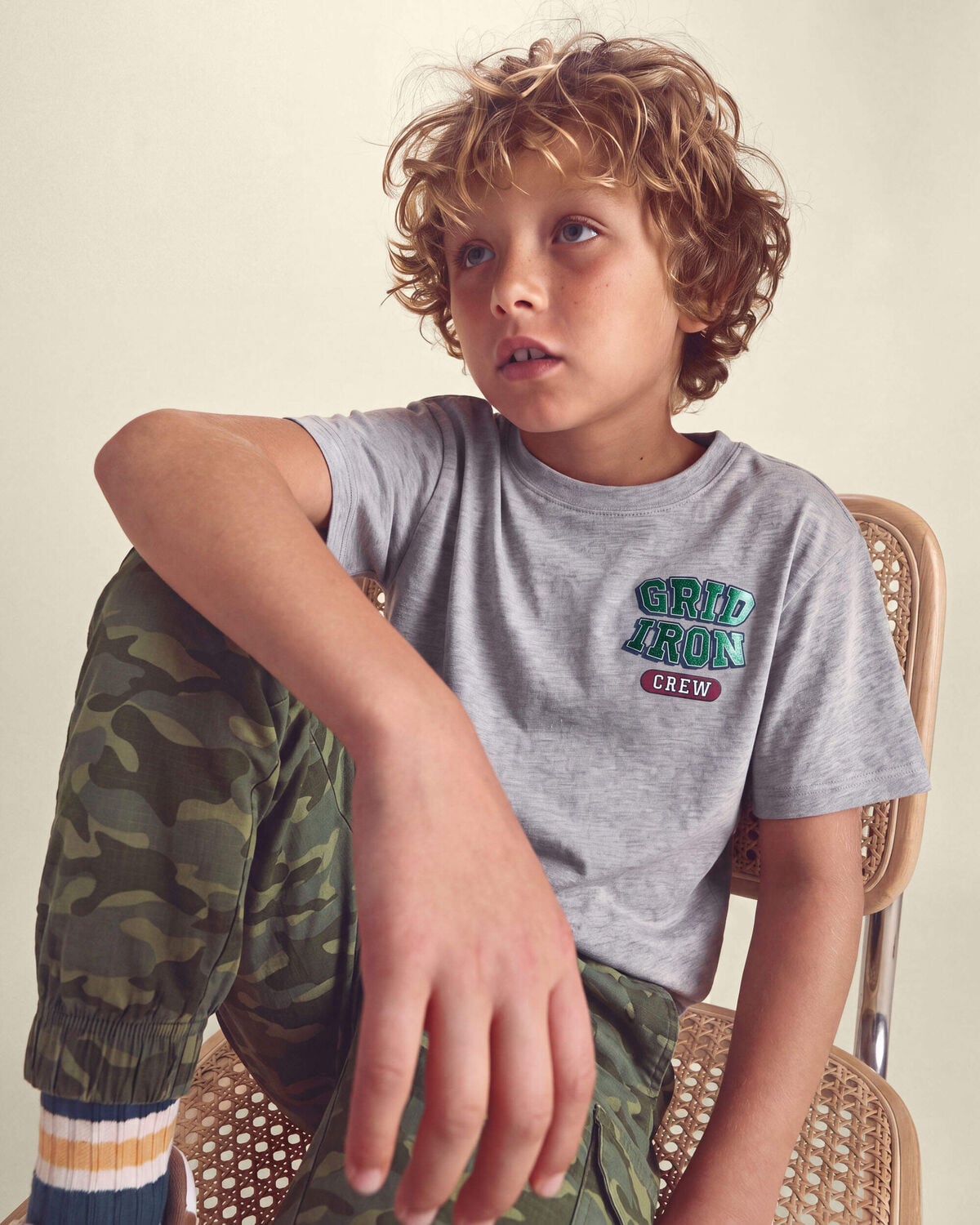Boys 'Grid Iron Crew' Graphic Tee - Grey - Image 6
