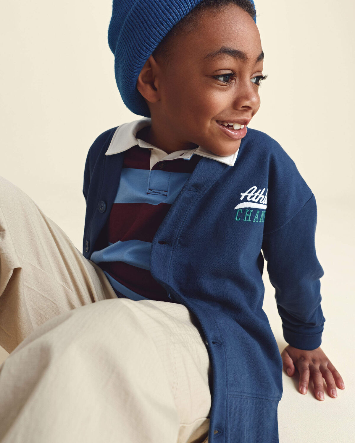 Boys 'Athletic Champs' Game Day French Terry Cardigan - Navy Blue - Image 2