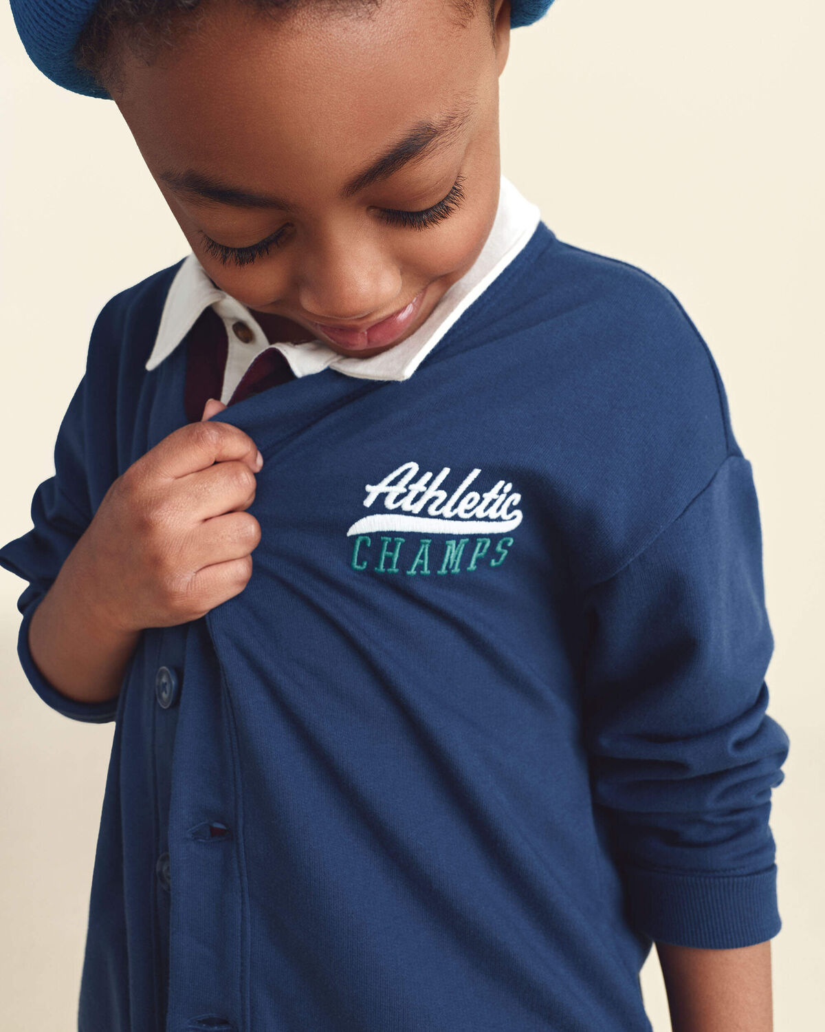 Boys 'Athletic Champs' Game Day French Terry Cardigan - Navy Blue - Image 3