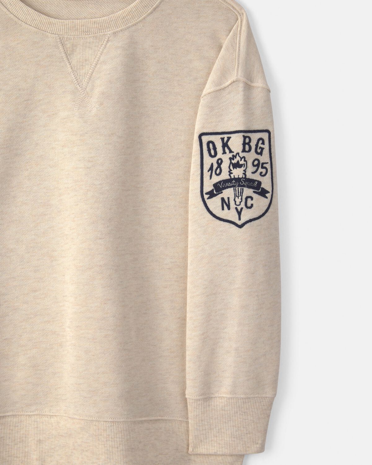 Boys Logo Patch French Terry Pullover Sweatshirt - Cream - Image 2