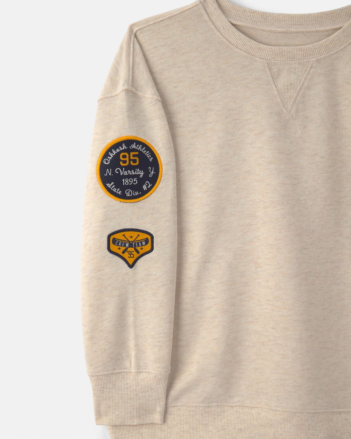 Boys Logo Patch French Terry Pullover Sweatshirt - Cream - Image 3