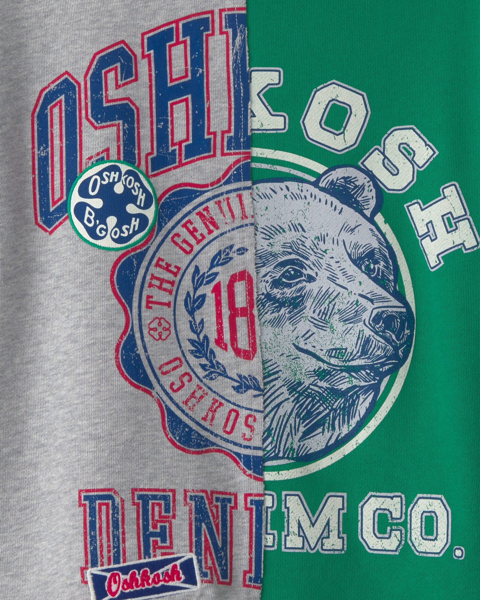 Boys 'Oshkosh Denim Co' French Terry Pullover Sweatshirt - Grey/Green - Image 3