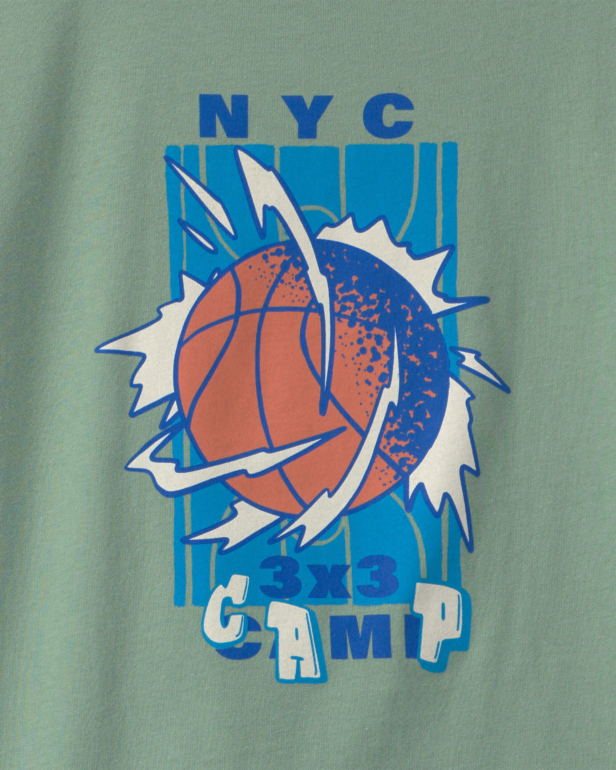Boys 'NYC Camp' Basketball Long-Sleeve Graphic Tee - Green - Image 3