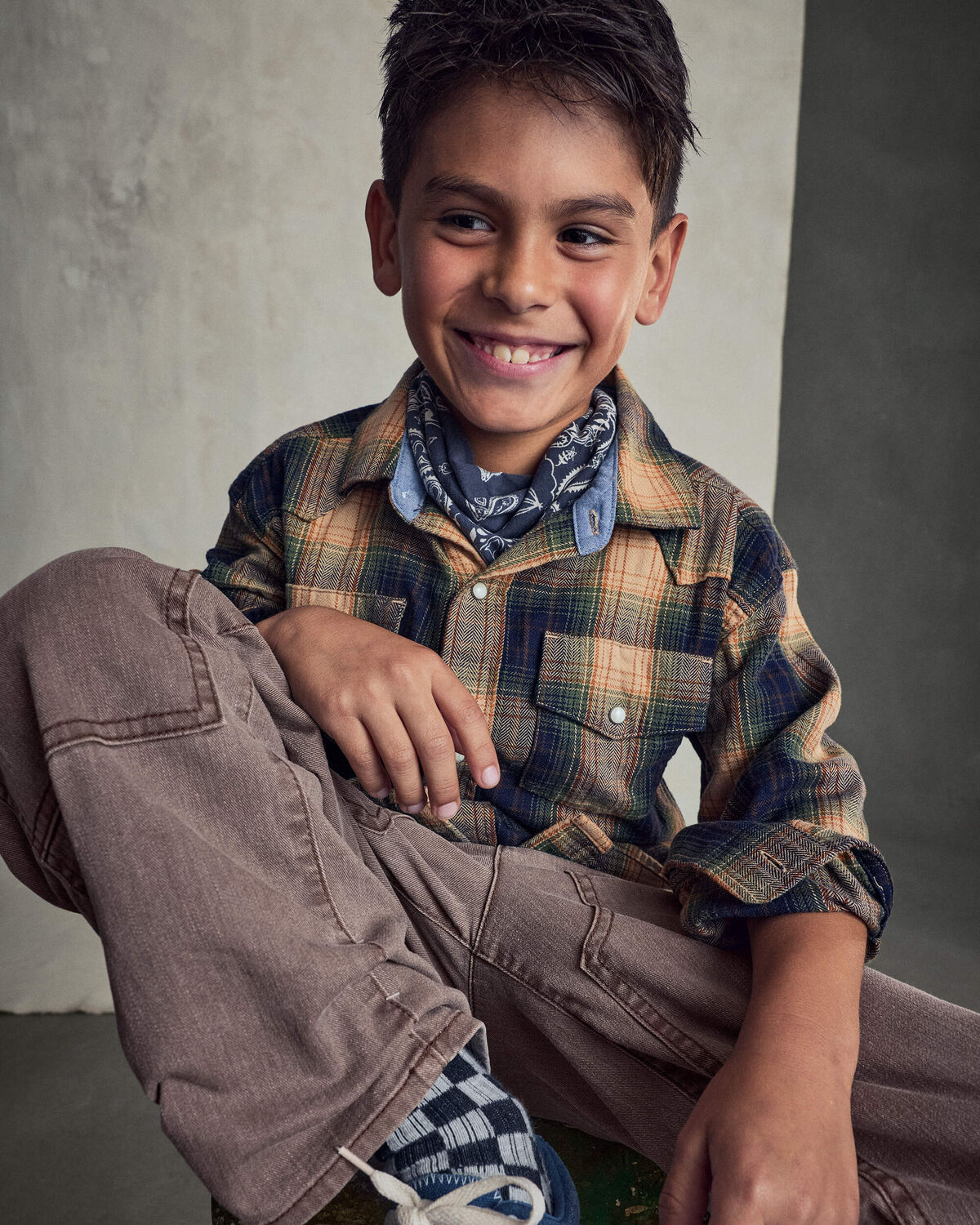 Boys Plaid Long-Sleeve Button-Down Shirt - Brown - Image 5