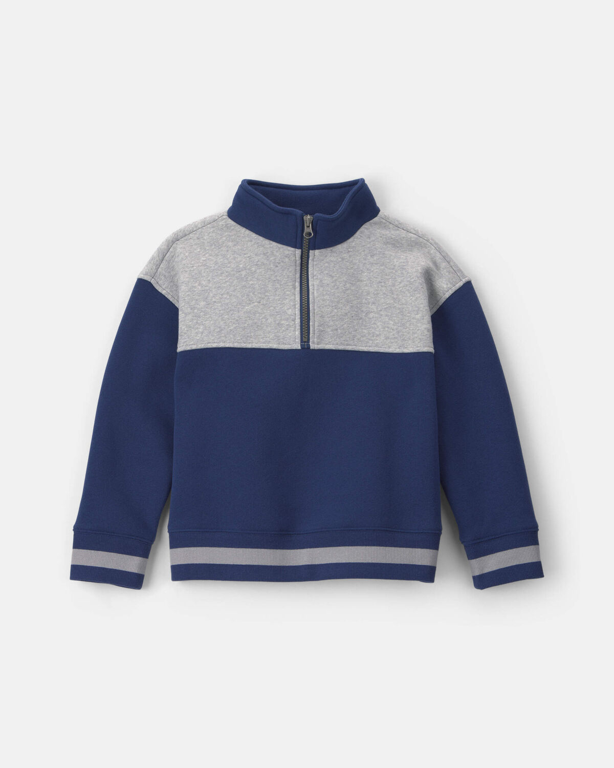 Boys Color Block Fleece Quarterzip Pullover Sweatshirt - Navy Blue/Grey
